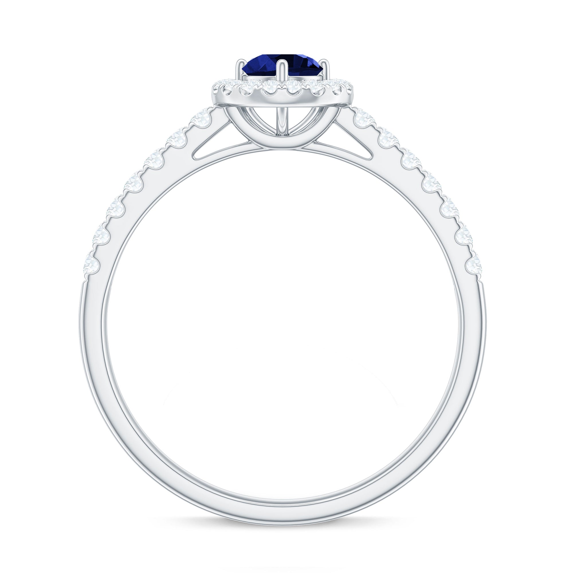 Certified 0.6 Carat Lab Grown Blue Sapphire Diamond Engagement Ring with Halo AAAA - Rosec Jewels