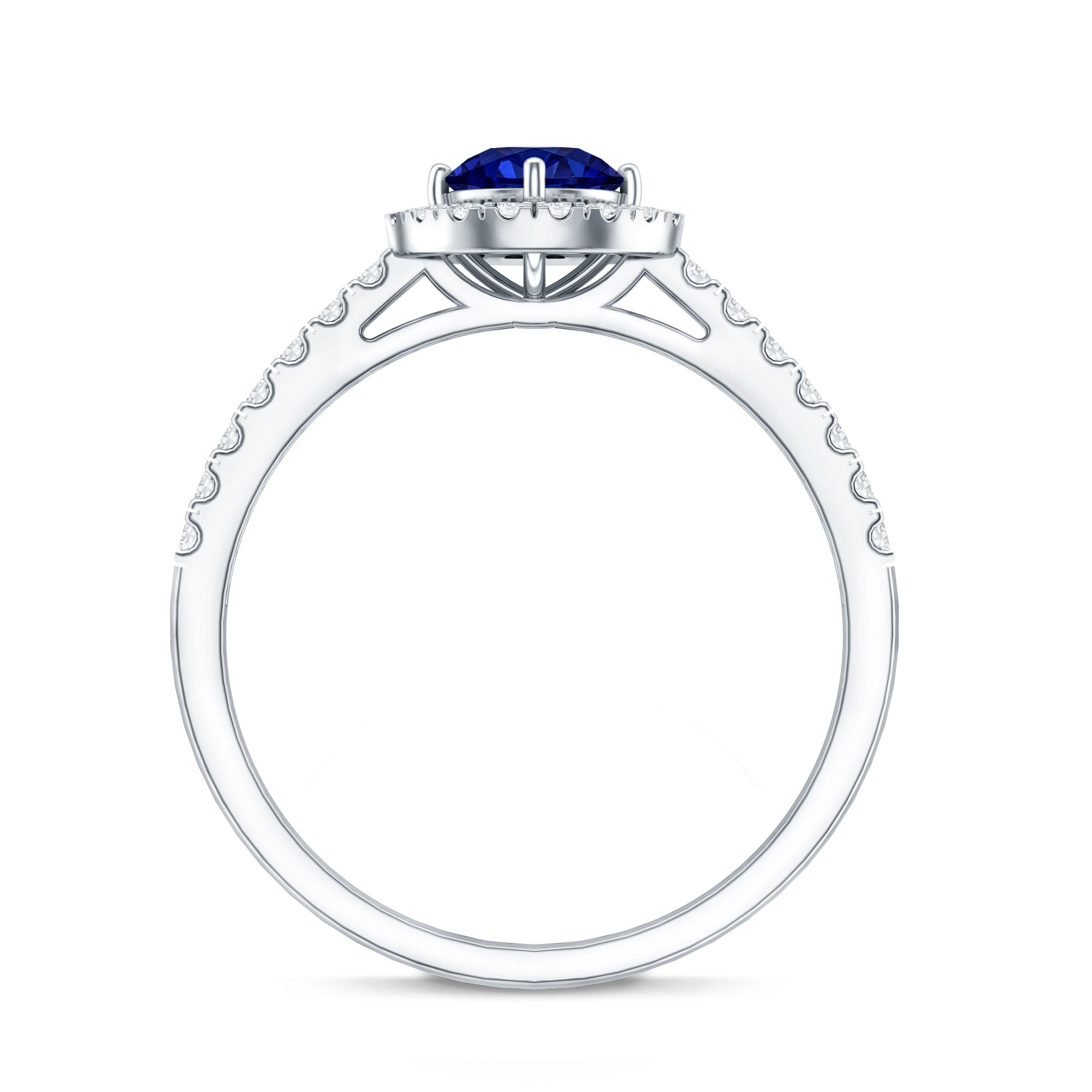 Certified 0.6 Carat Lab Grown Blue Sapphire Diamond Engagement Ring with Halo AAAA - Rosec Jewels