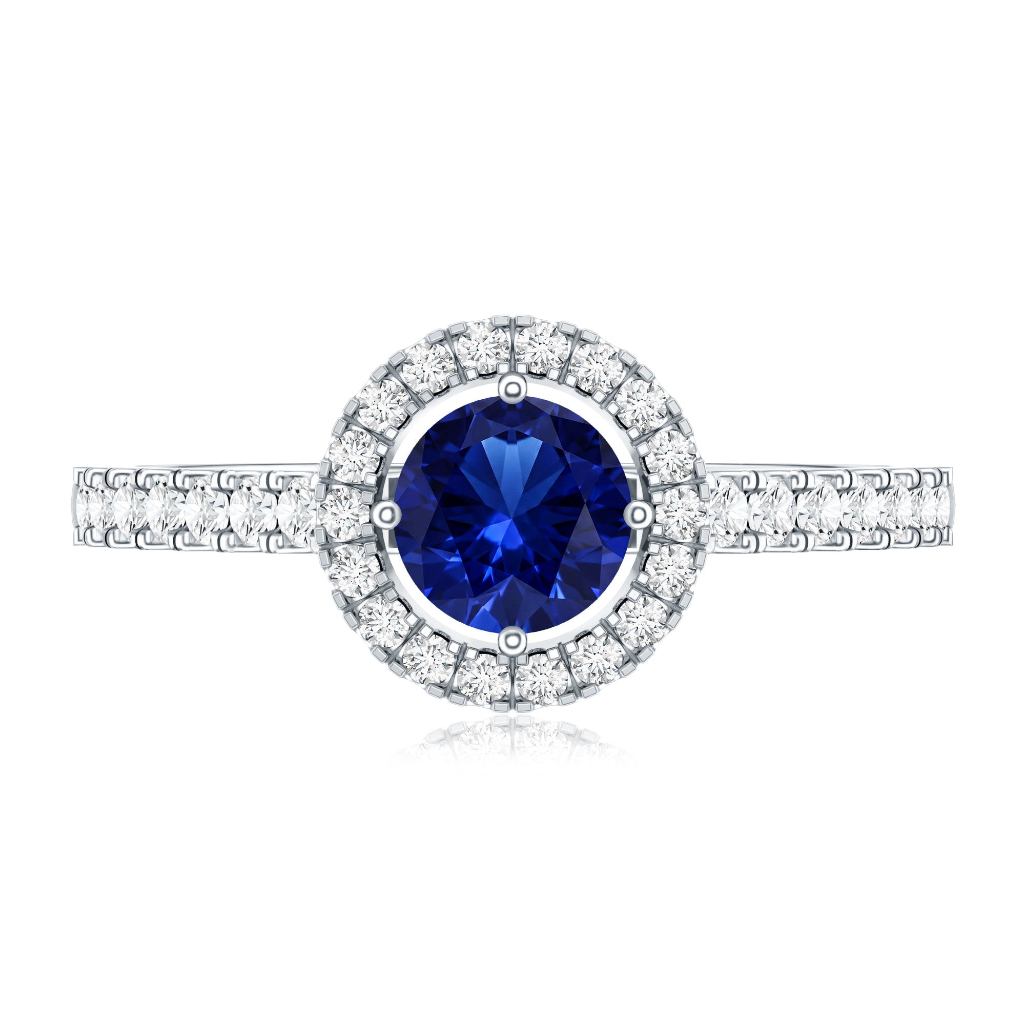 Certified 0.6 Carat Lab Grown Blue Sapphire Diamond Engagement Ring with Halo AAAA - Rosec Jewels