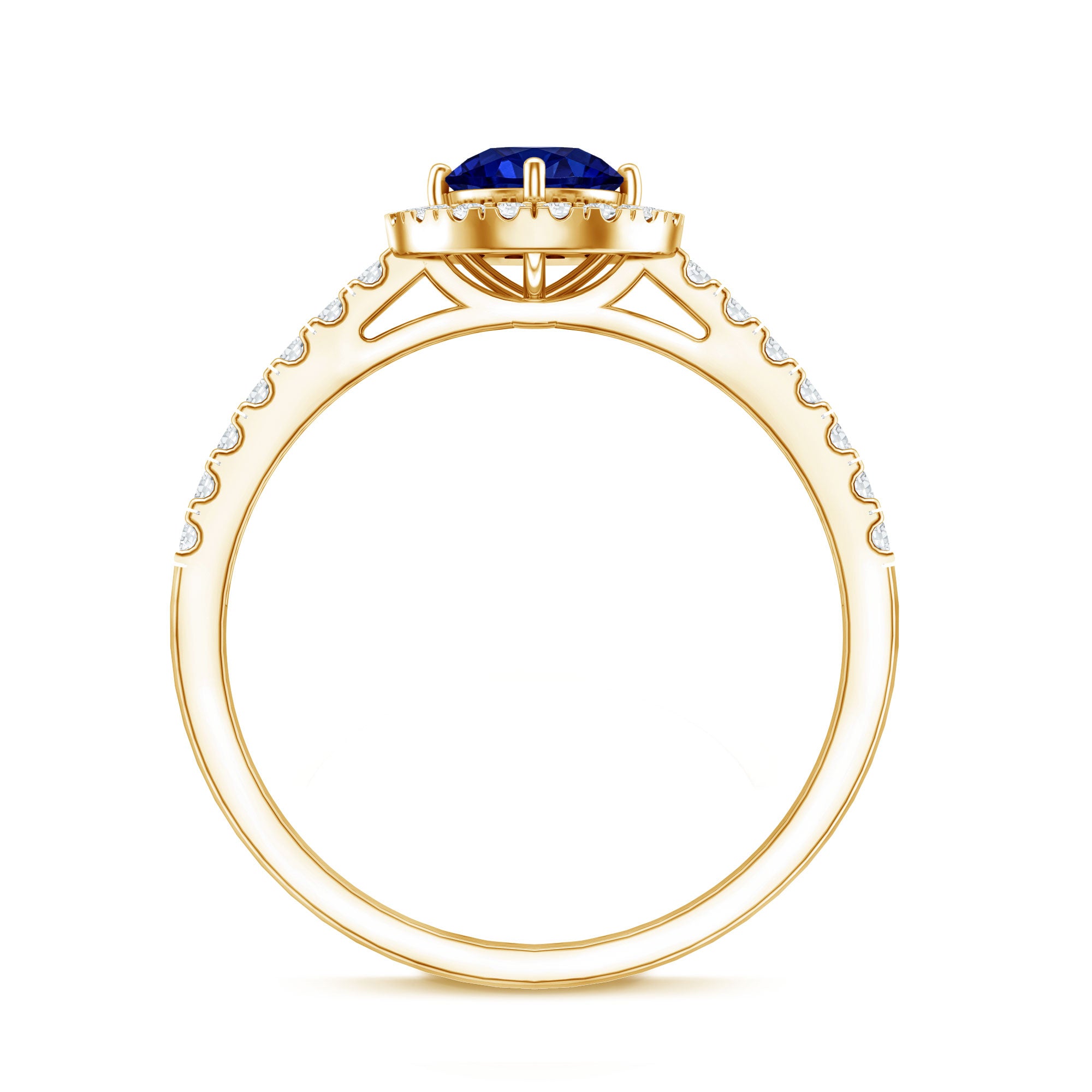 Certified 0.6 Carat Lab Grown Blue Sapphire Diamond Engagement Ring with Halo AAAA - Rosec Jewels