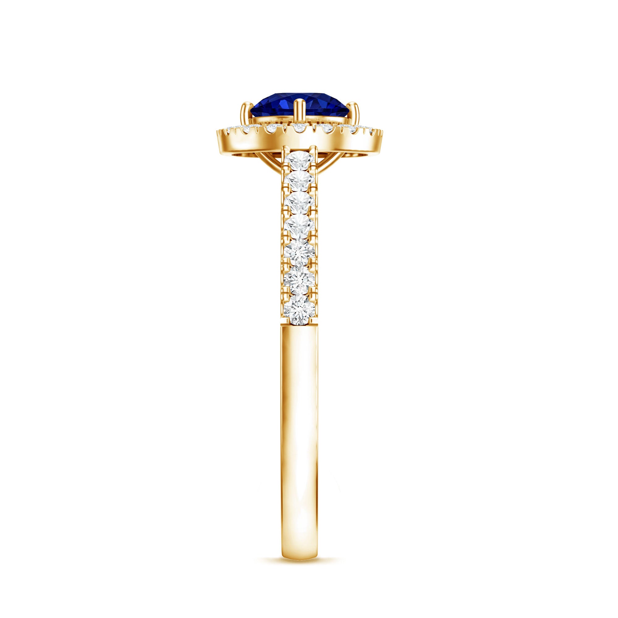 Certified 0.6 Carat Lab Grown Blue Sapphire Diamond Engagement Ring with Halo AAAA - Rosec Jewels