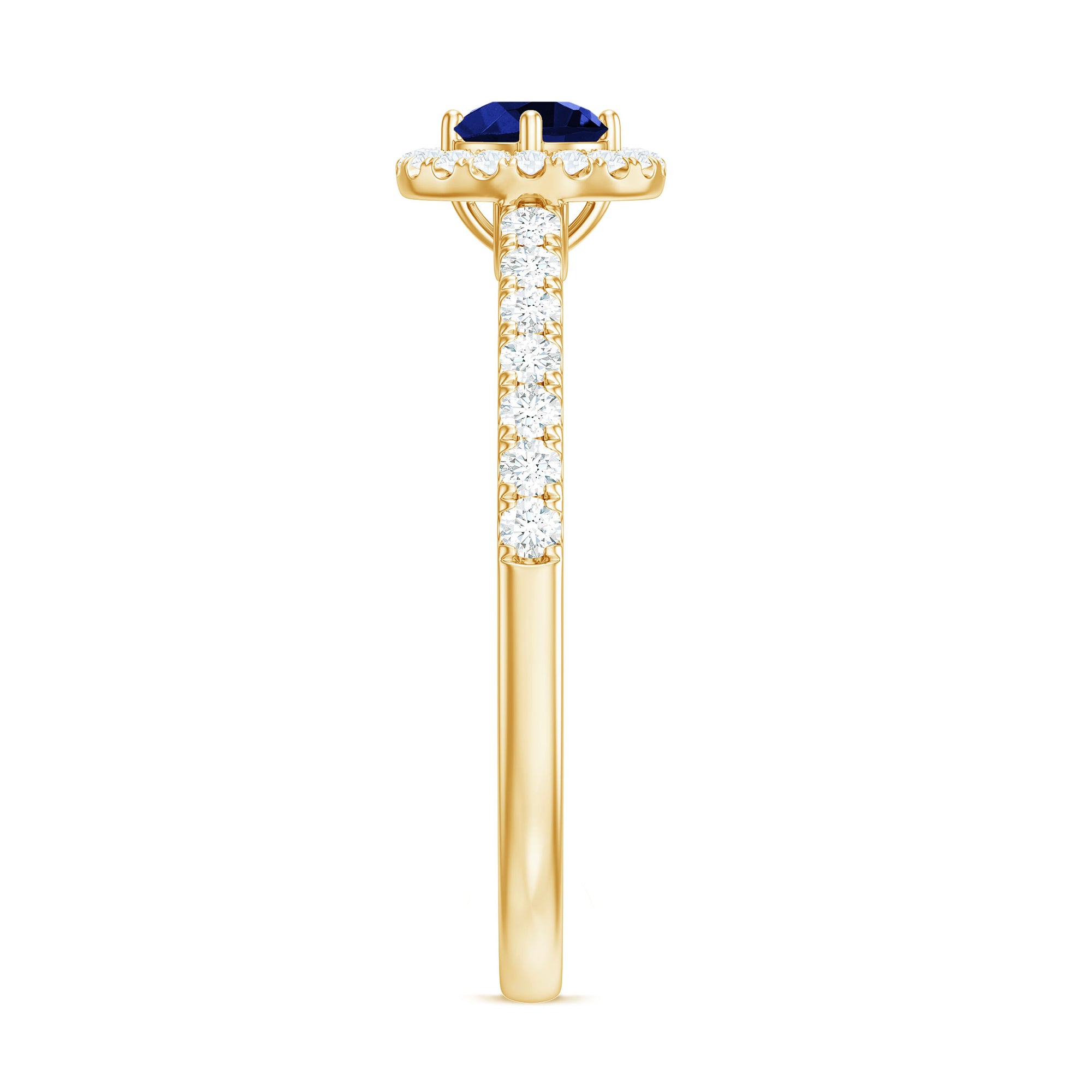 Certified 0.6 Carat Lab Grown Blue Sapphire Diamond Engagement Ring with Halo AAAA - Rosec Jewels