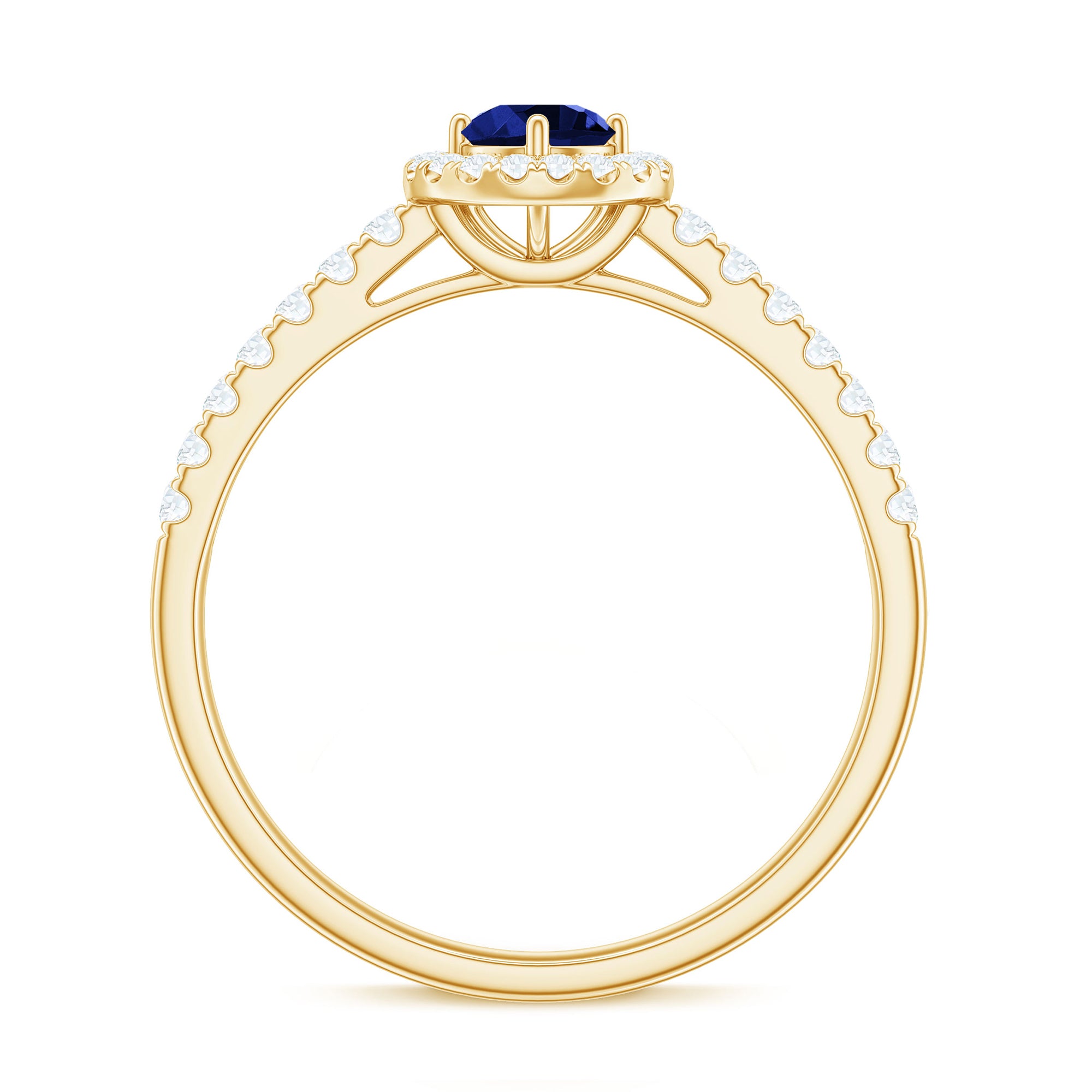 Certified 0.6 Carat Lab Grown Blue Sapphire Diamond Engagement Ring with Halo AAAA - Rosec Jewels