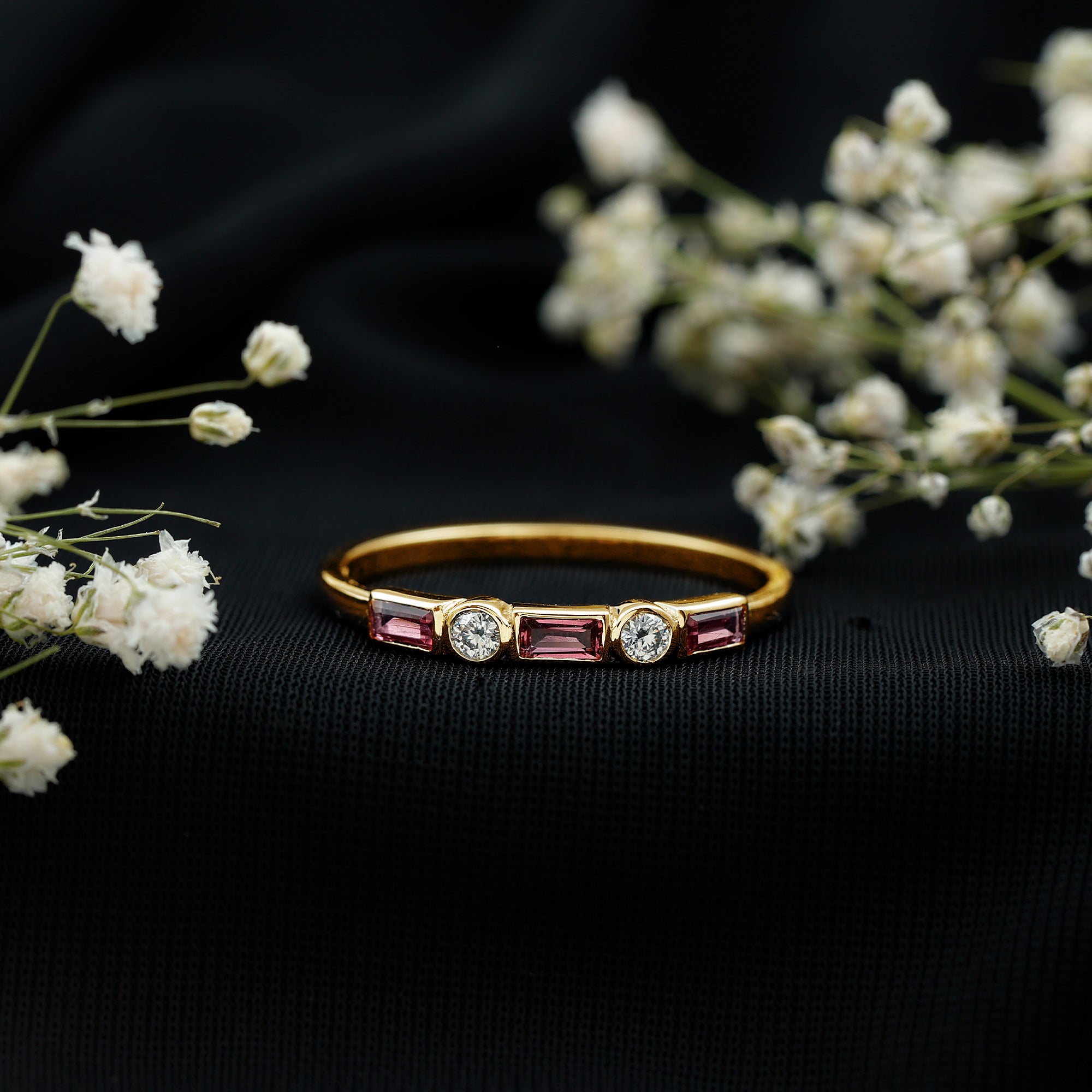 Pink Tourmaline and Diamond Stackable Ring in Bezel Setting AAA - Rosec Jewels