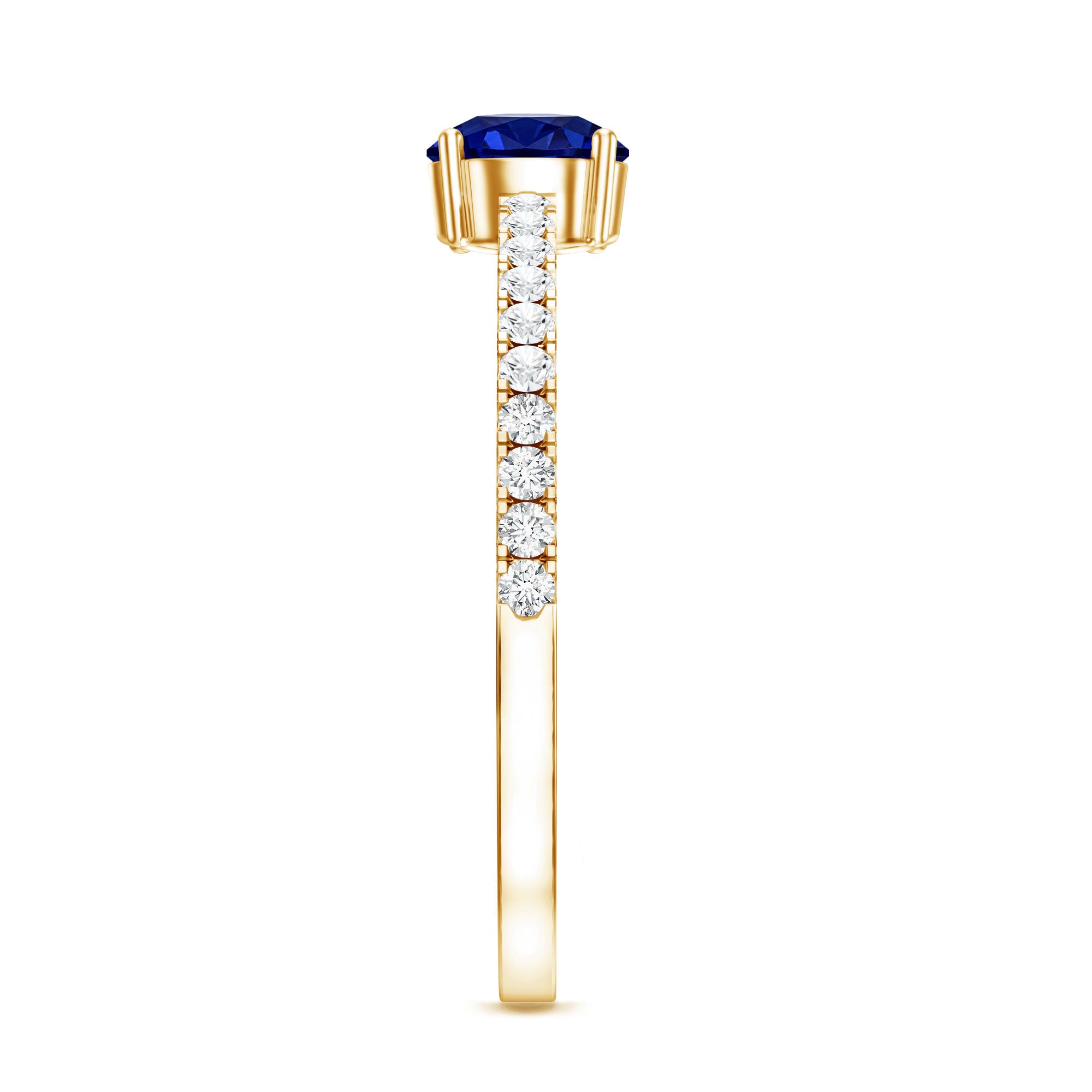 5mm Lab Created Blue Sapphire Promise Ring with Diamond Side Stones AAAA - Rosec Jewels