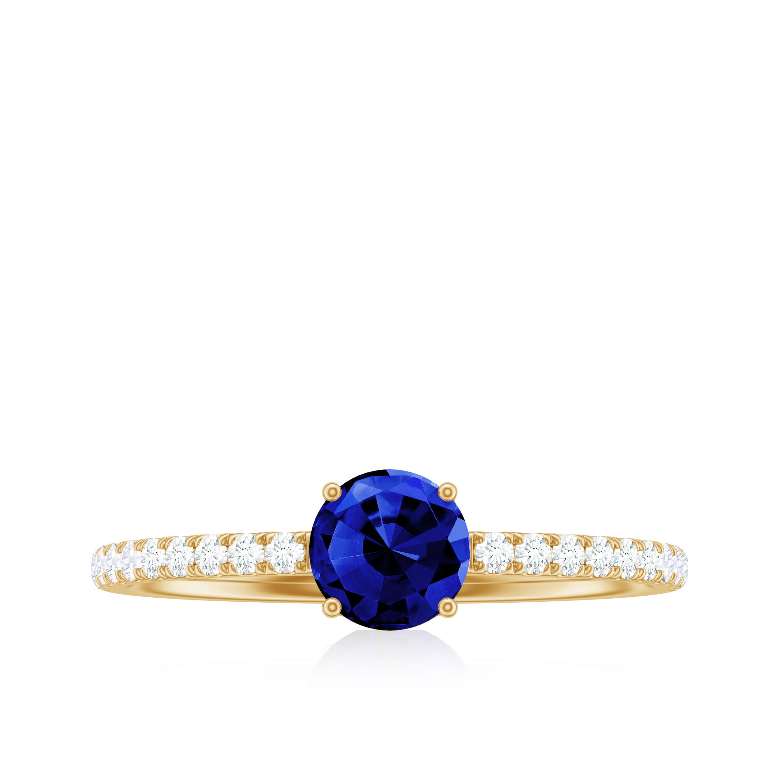 5mm Lab Created Blue Sapphire Promise Ring with Diamond Side Stones AAAA - Rosec Jewels