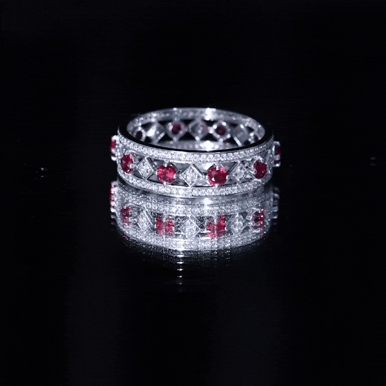 Lab Grown Ruby Vintage Wedding Band Ring With Moissanite AAAA - Rosec Jewels