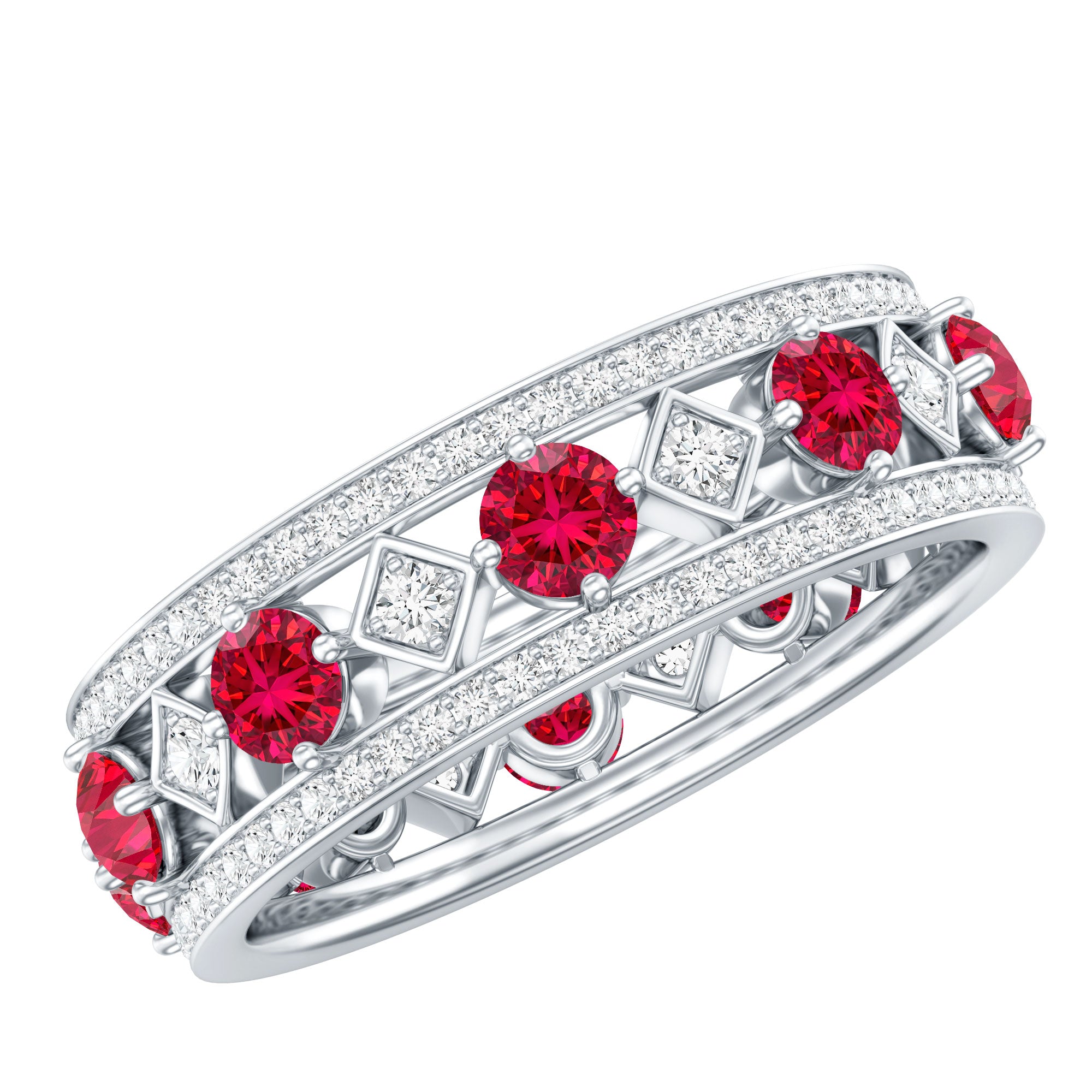 Lab Grown Ruby Vintage Wedding Band Ring With Moissanite AAAA - Rosec Jewels