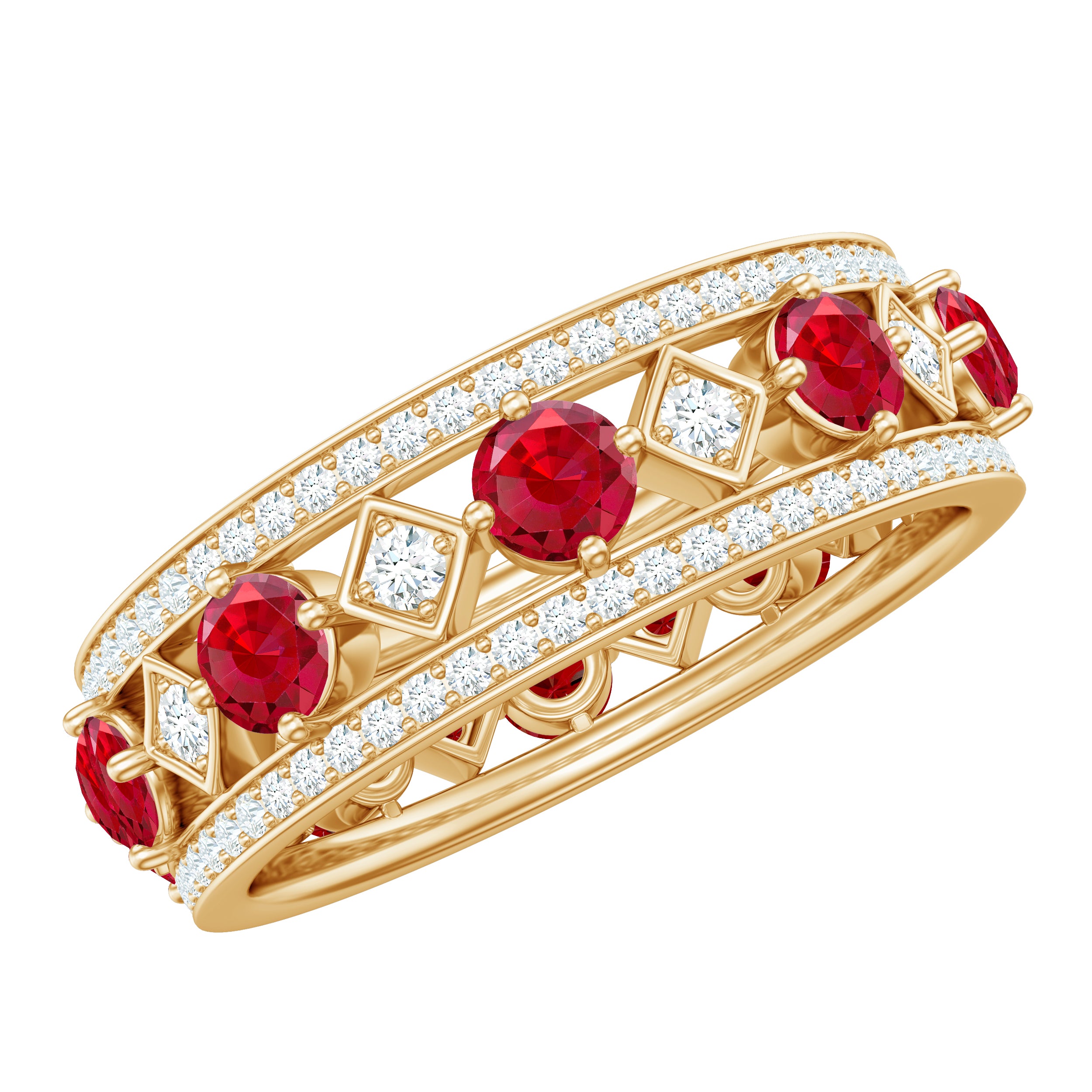Lab Grown Ruby Vintage Wedding Band Ring With Moissanite AAAA - Rosec Jewels