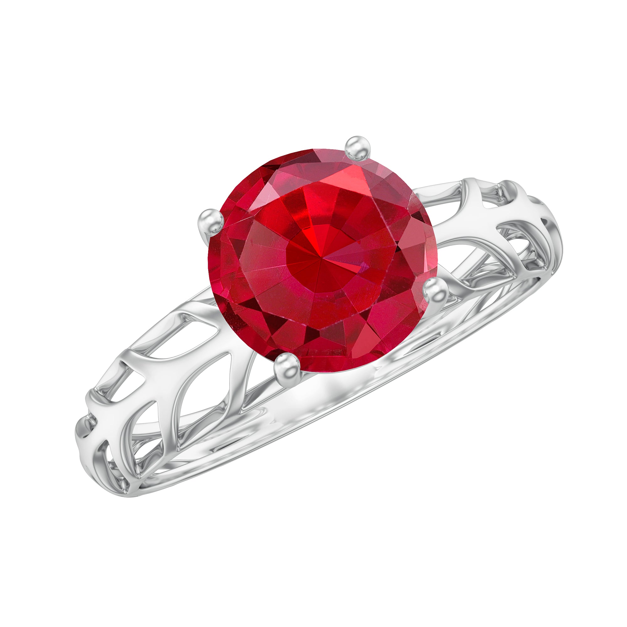 7 MM Lab Created Ruby Solitaire Gold Filigree Ring AAAA - Rosec Jewels