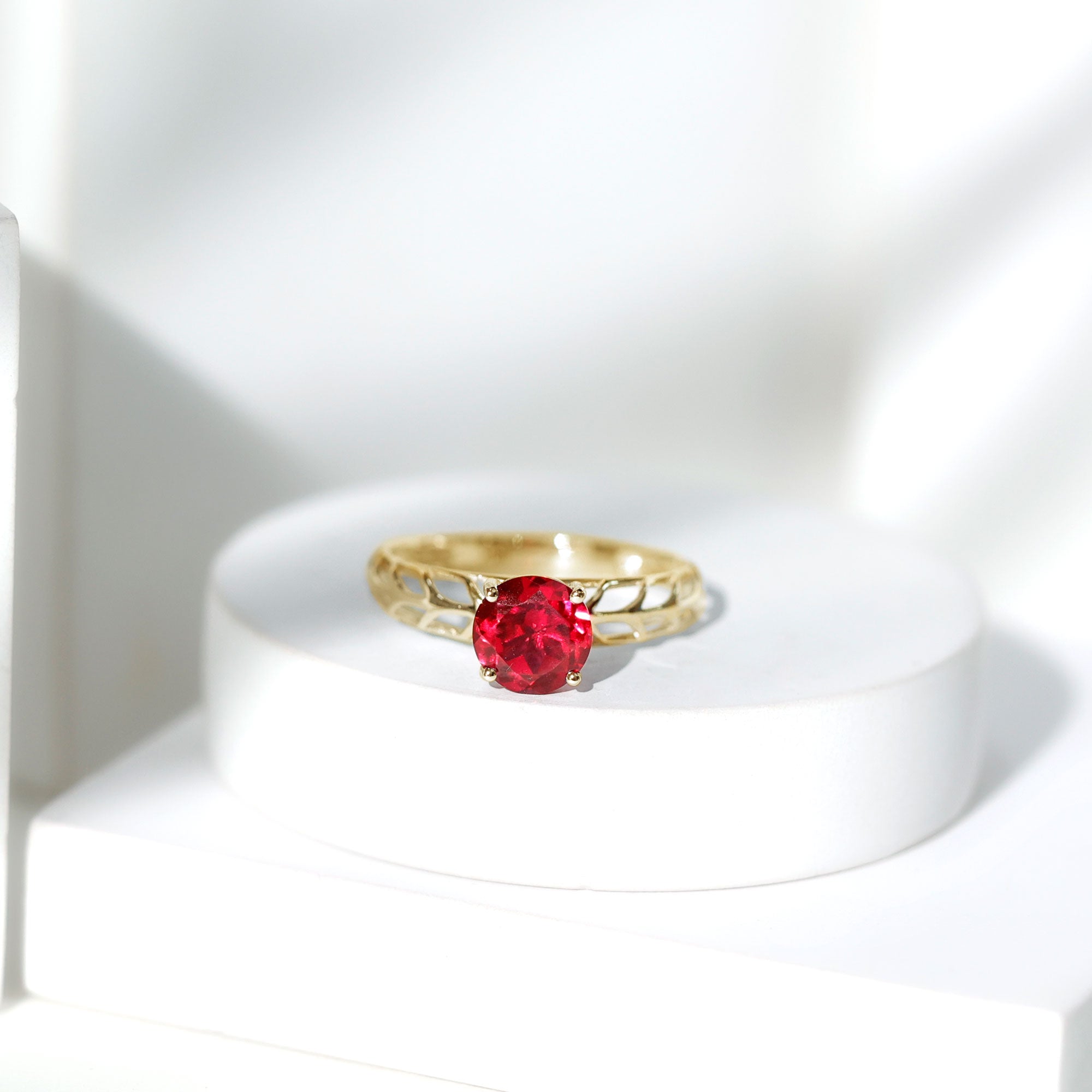 2.3 Carat Lab Created Ruby Solitaire Engagement Ring with Filigree Design AAAA - Rosec Jewels