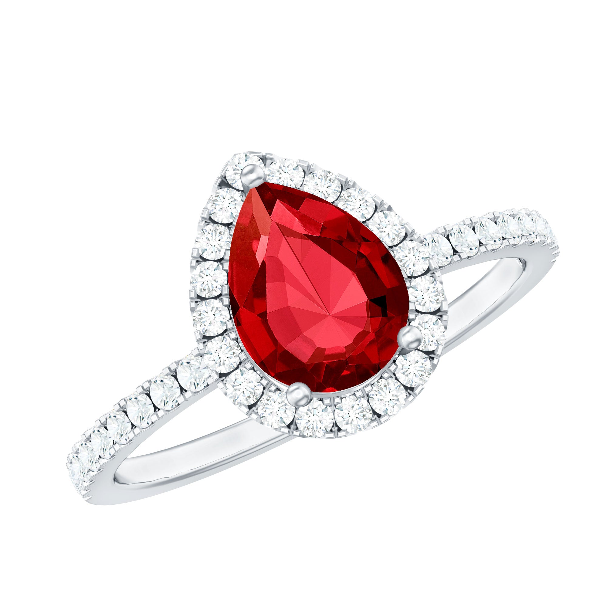 Created Ruby Halo Engagement Ring With Diamond Accent