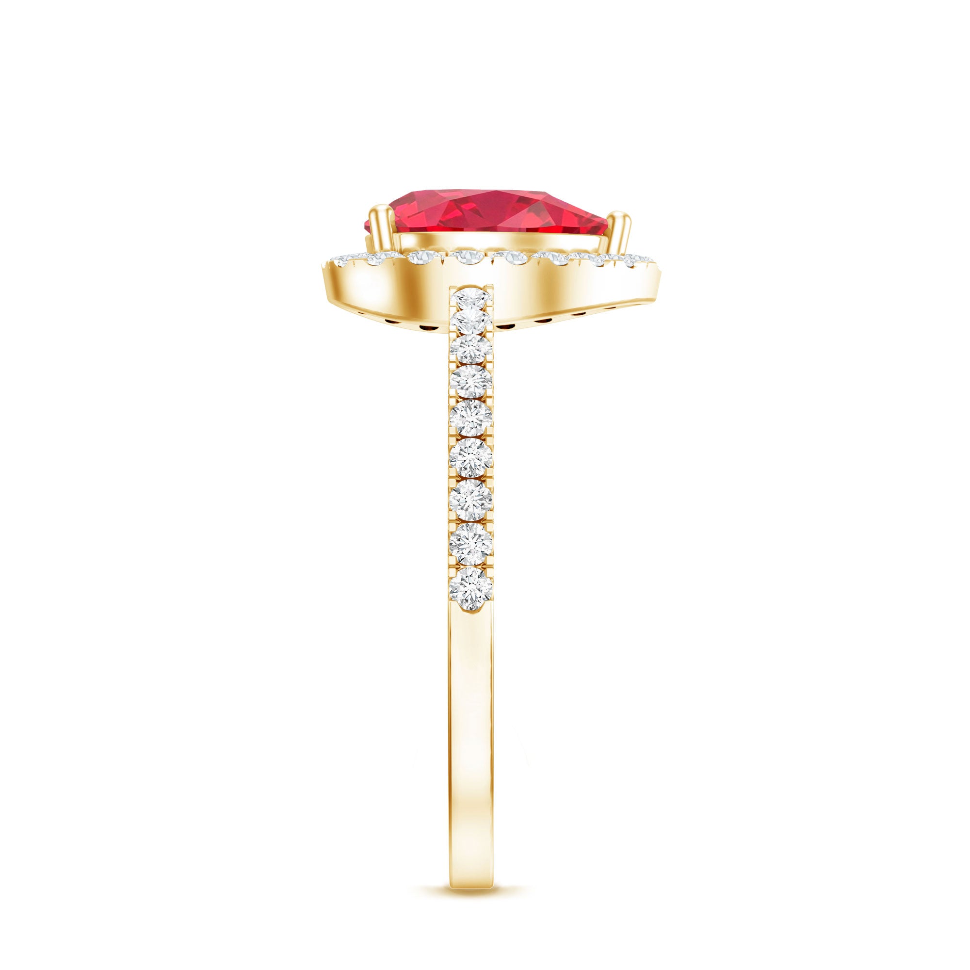 Created Ruby Halo Engagement Ring With Diamond Accent AAAA - Rosec Jewels