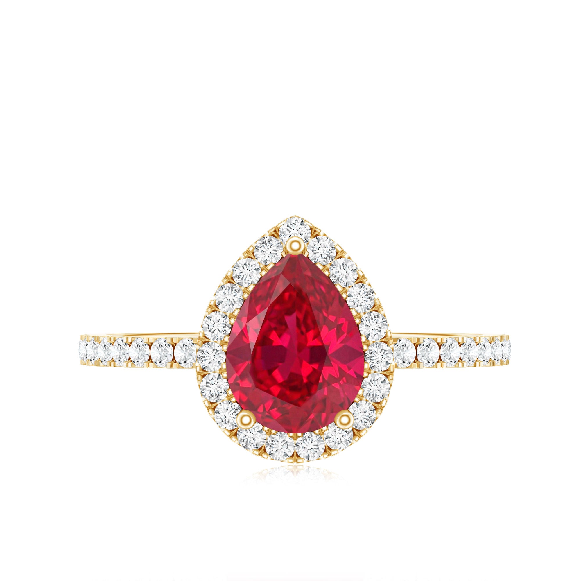 Created Ruby Halo Engagement Ring With Diamond Accent AAAA - Rosec Jewels