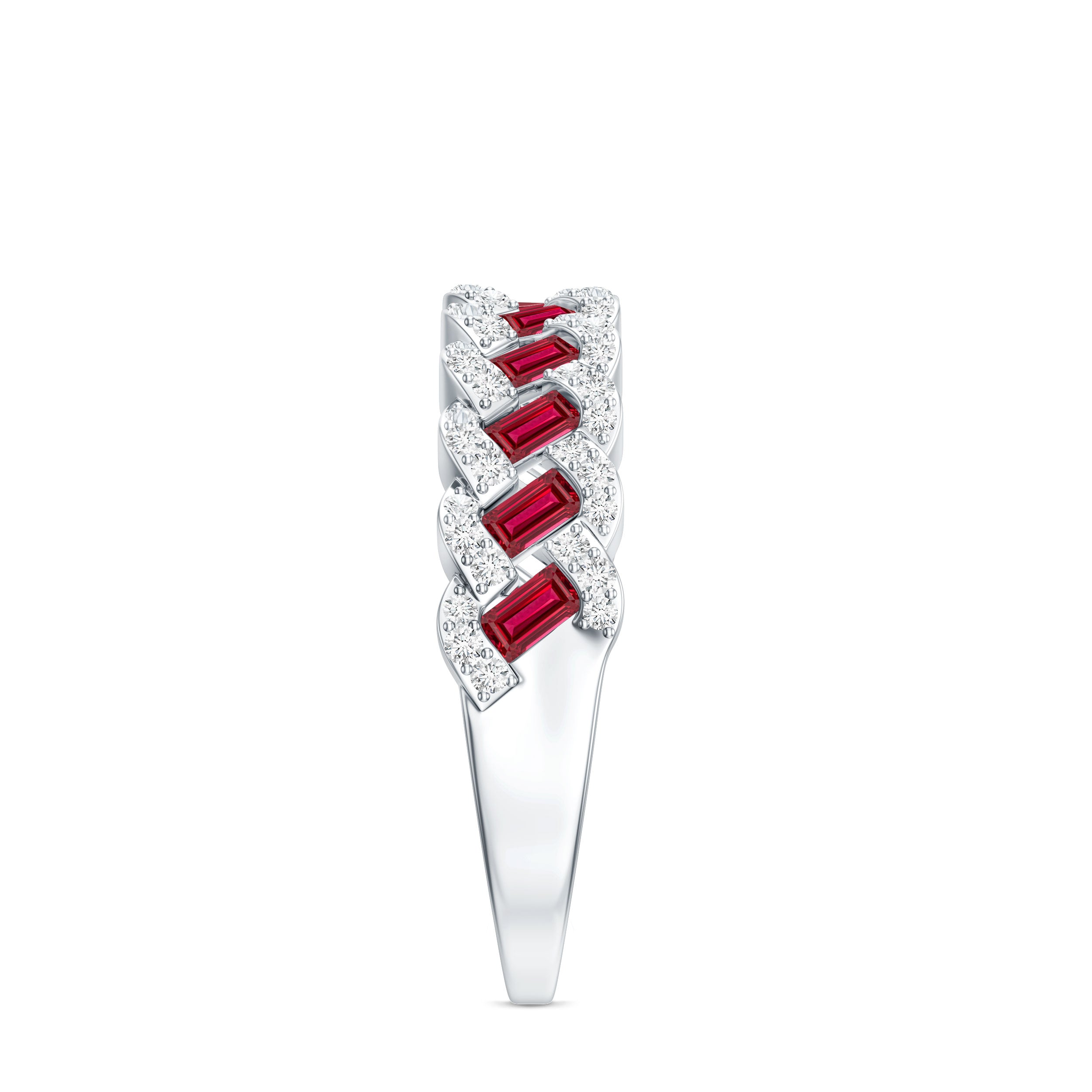 Baguette Created Ruby Braided Eternity Band Ring with Diamond AAAA - Rosec Jewels