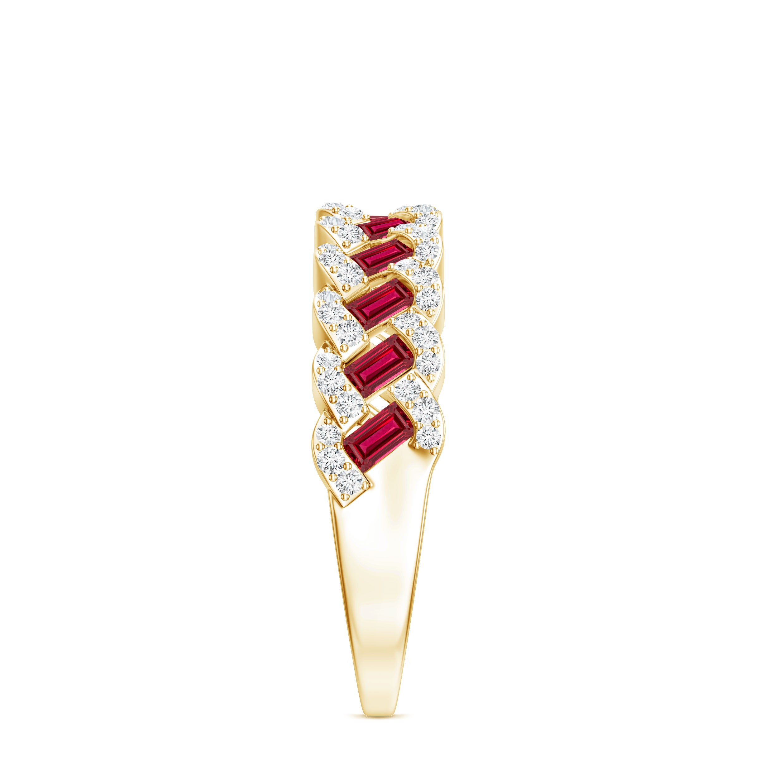 Baguette Created Ruby Braided Eternity Band Ring with Diamond AAAA - Rosec Jewels