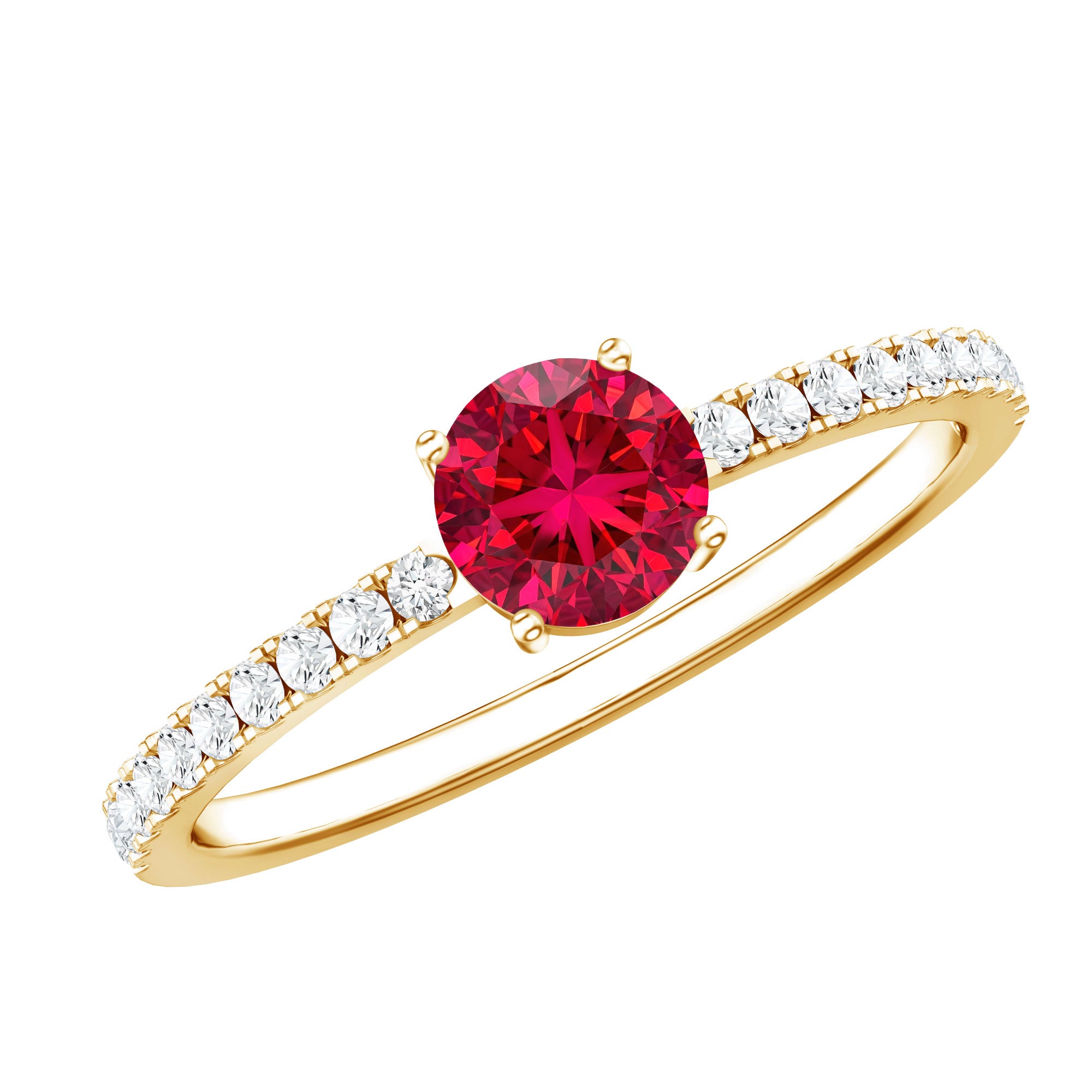 Round Lab Created Ruby Solitaire Promise Ring with Diamond AAAA - Rosec Jewels