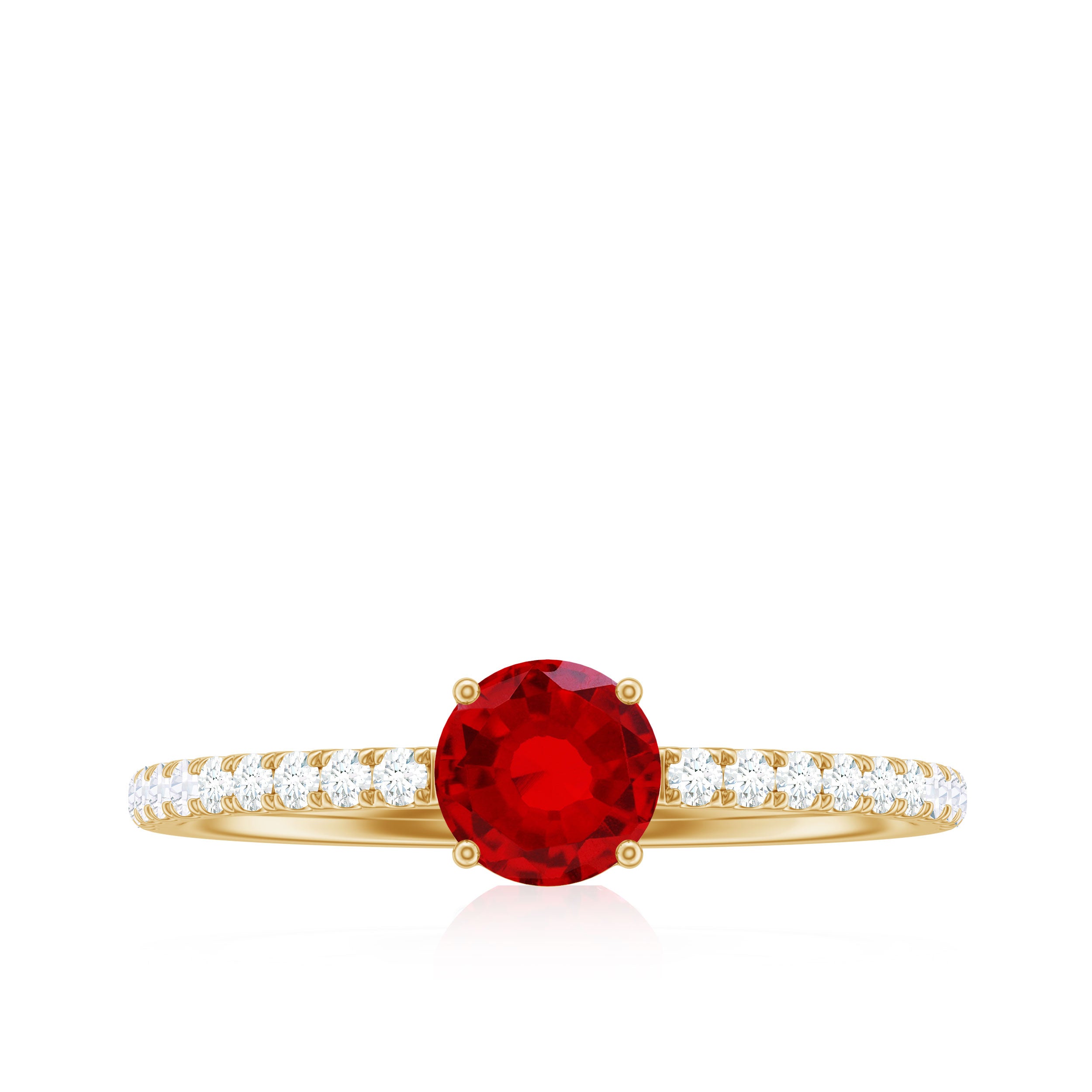 Round Lab Created Ruby Solitaire Promise Ring with Diamond AAAA - Rosec Jewels
