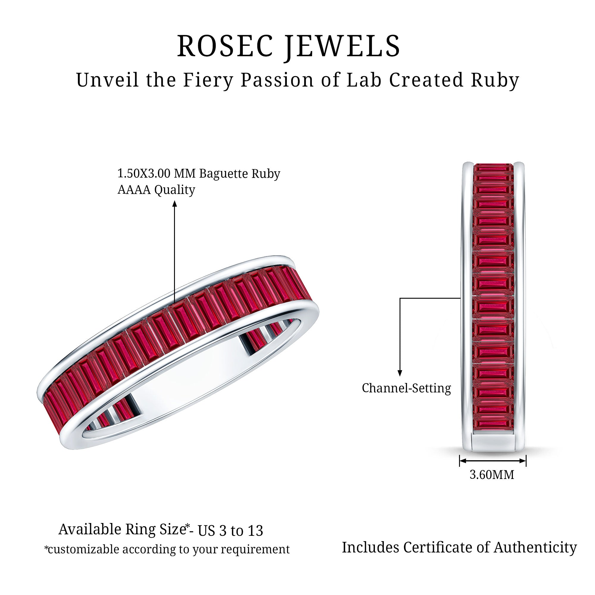 Certified Lab Grown Ruby Baguette Eternity Band for Women AAAA - Rosec Jewels