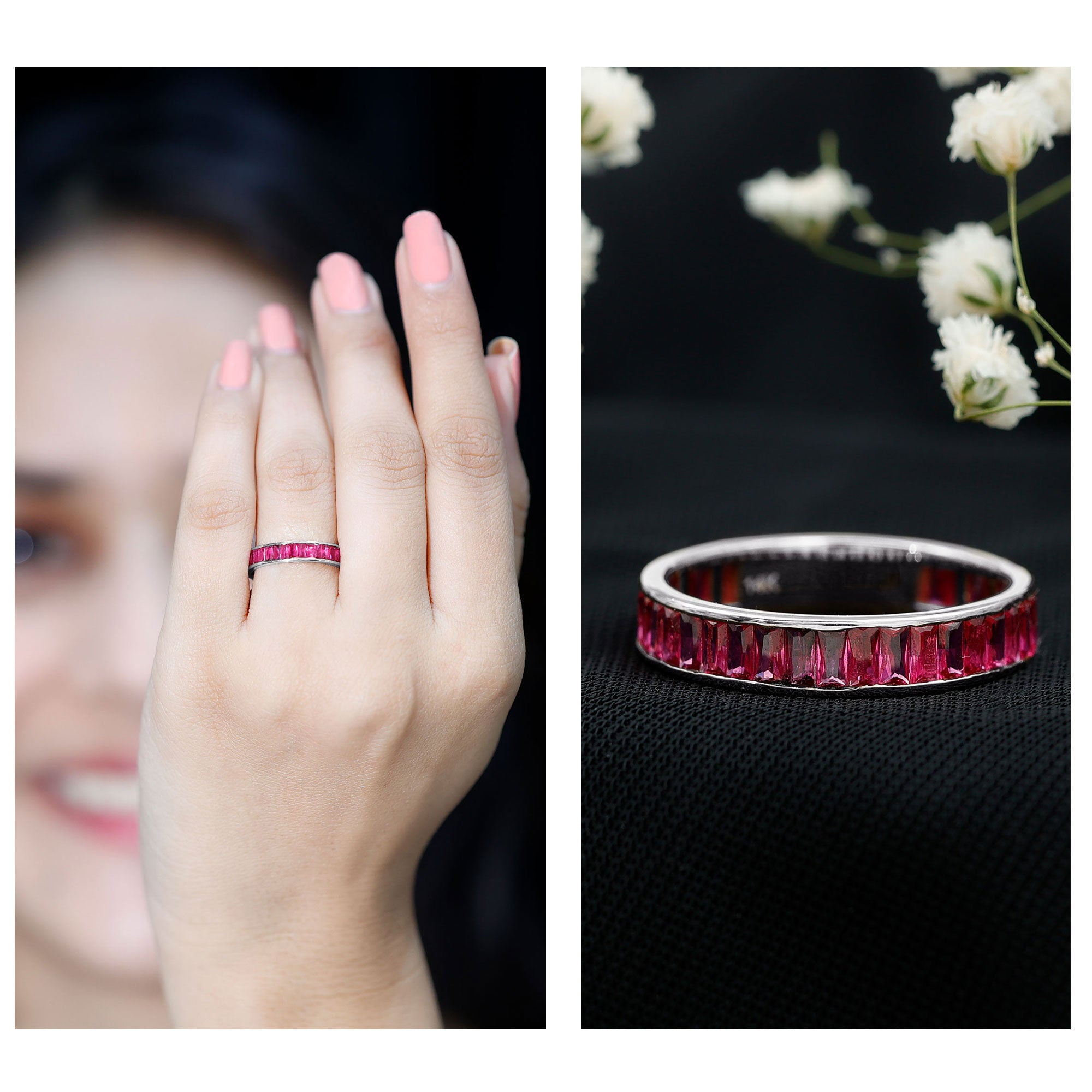 Certified Lab Grown Ruby Baguette Eternity Band for Women AAAA - Rosec Jewels