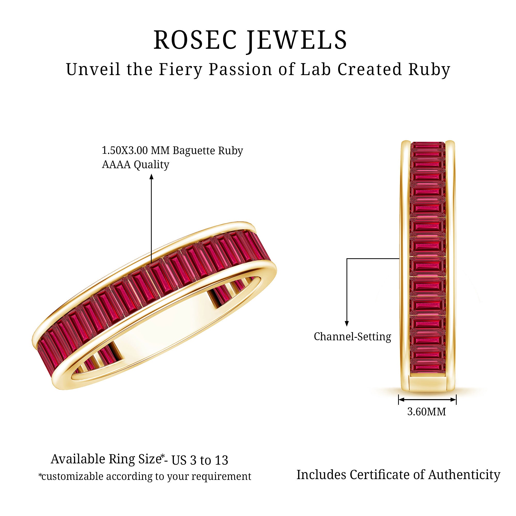 Certified Lab Grown Ruby Baguette Eternity Band for Women AAAA - Rosec Jewels