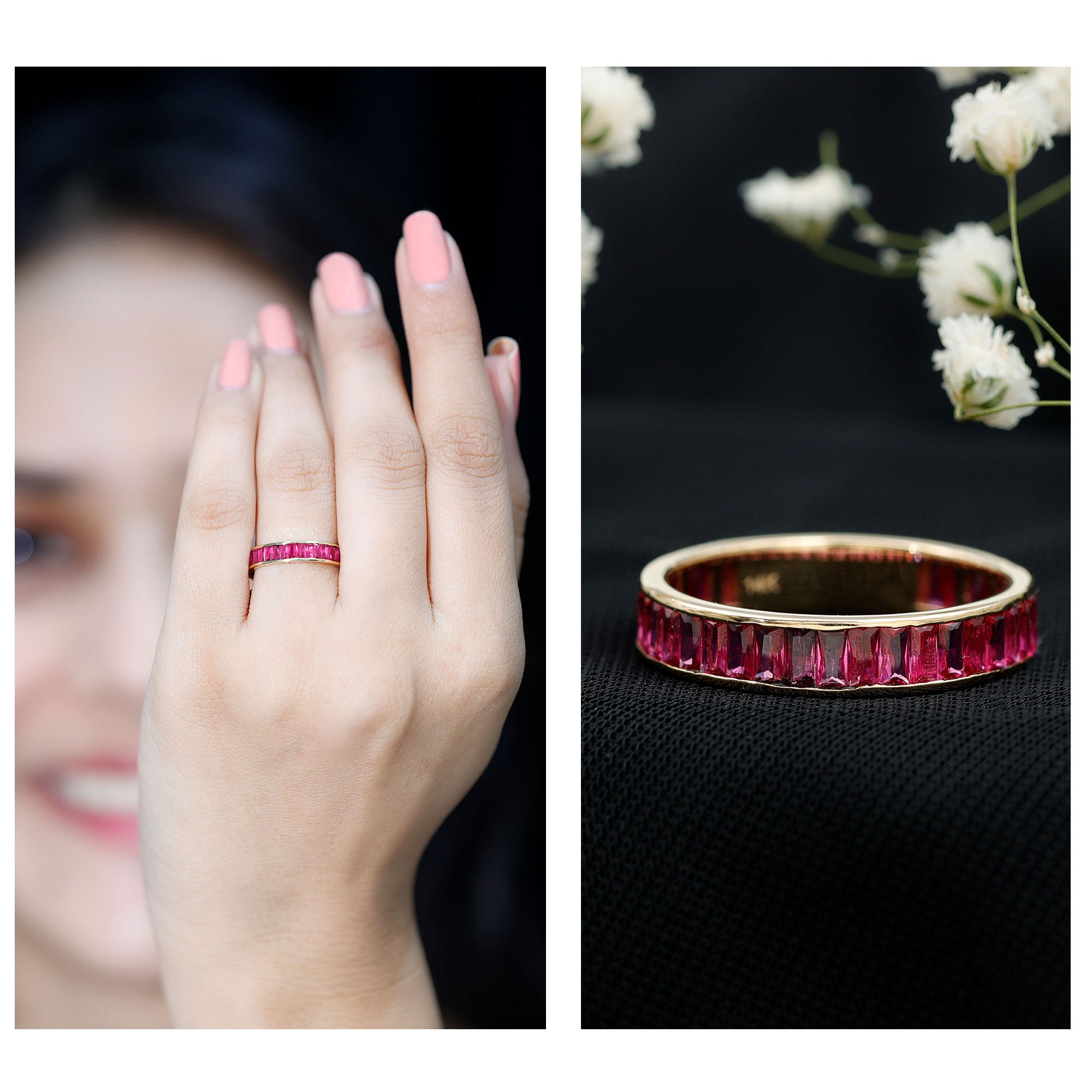 Certified Lab Grown Ruby Baguette Eternity Band for Women AAAA - Rosec Jewels