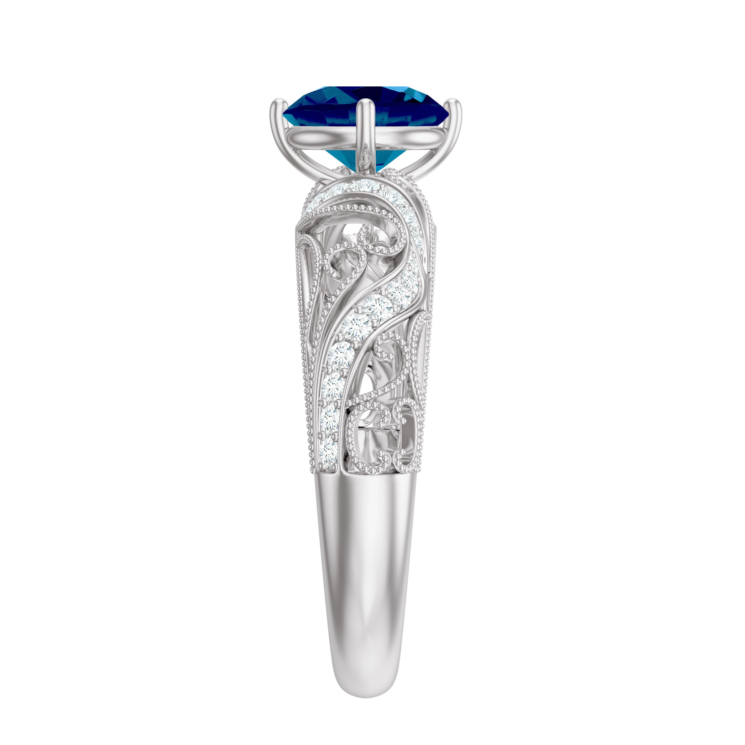 Rosec Jewels-London Blue Topaz and Diamond Vintage Inspired Engagement Ring
