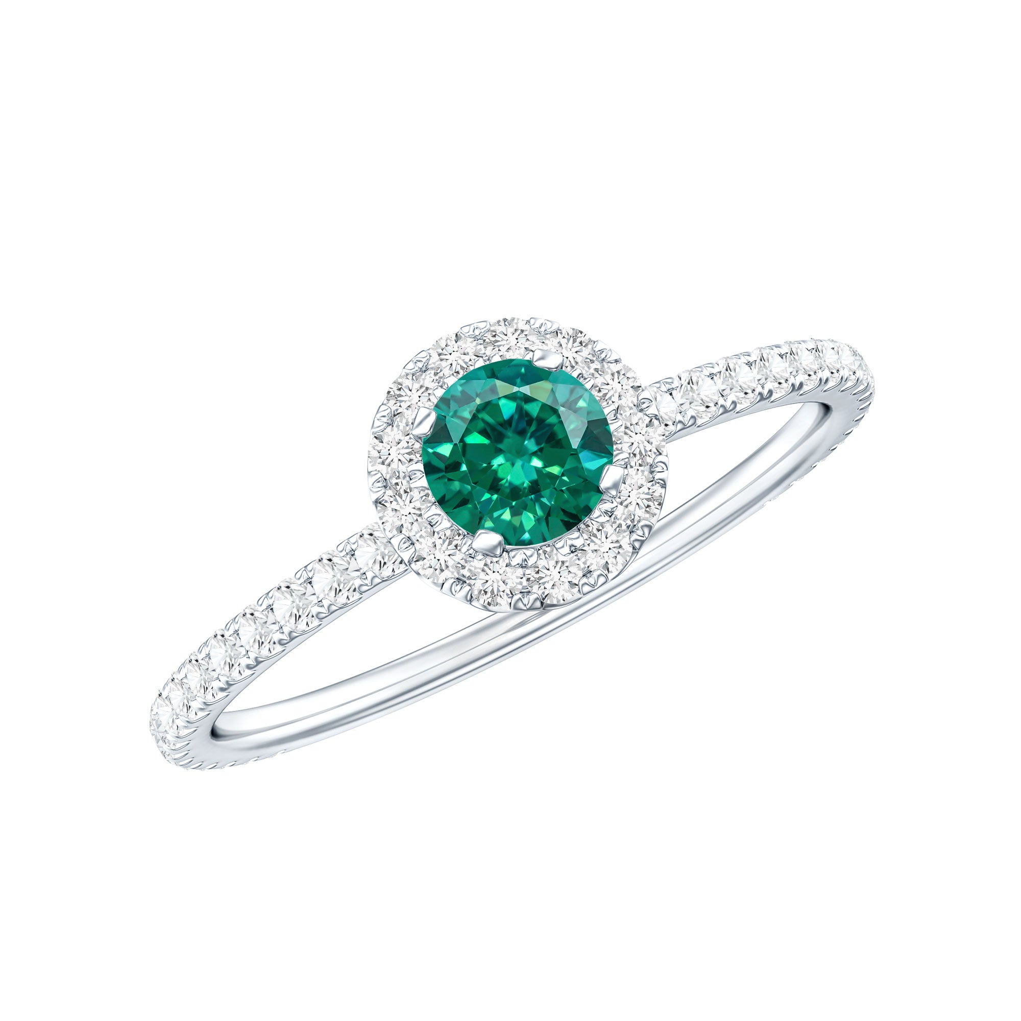 Certified Lab Grown Emerald Engagement Ring with Diamond Halo AAAA - Rosec Jewels