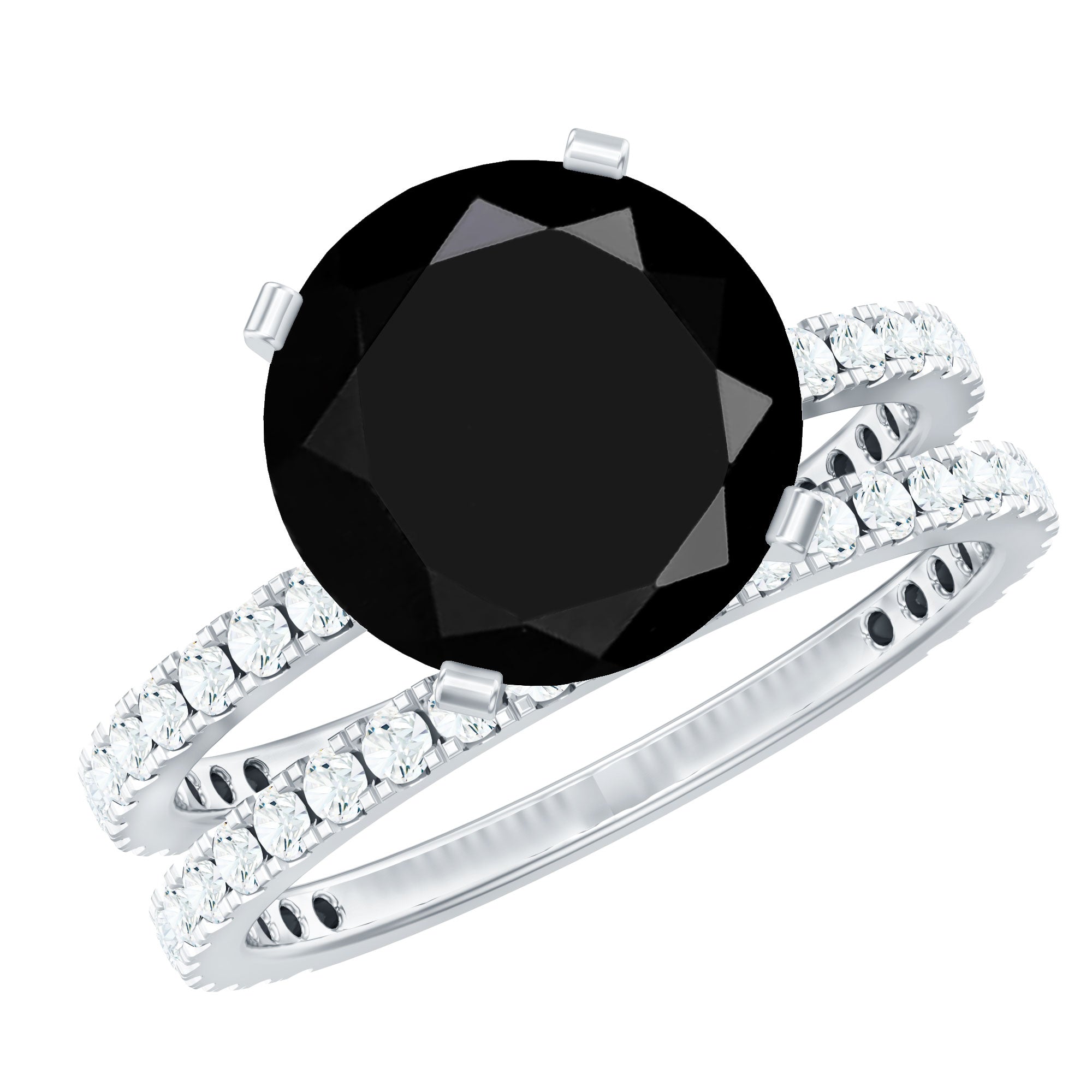 Certified 4.5 Carat Lab Grown Black Diamond Engagement Ring with Moissanite Wedding Band AAAA ( Synthetic ) - Rosec Jewels