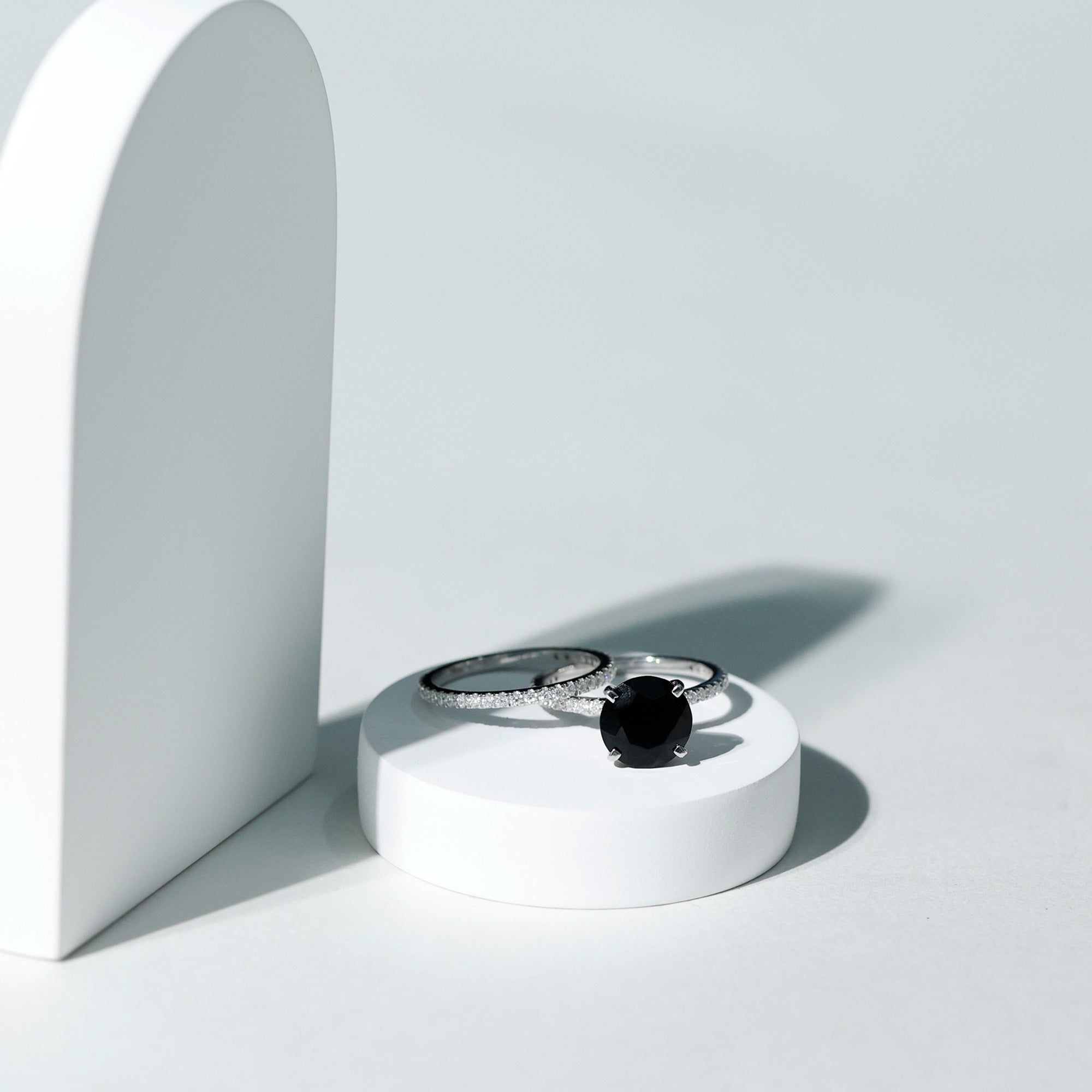 Certified 4.5 Carat Lab Grown Black Diamond Engagement Ring with Moissanite Wedding Band AAAA ( Synthetic ) - Rosec Jewels