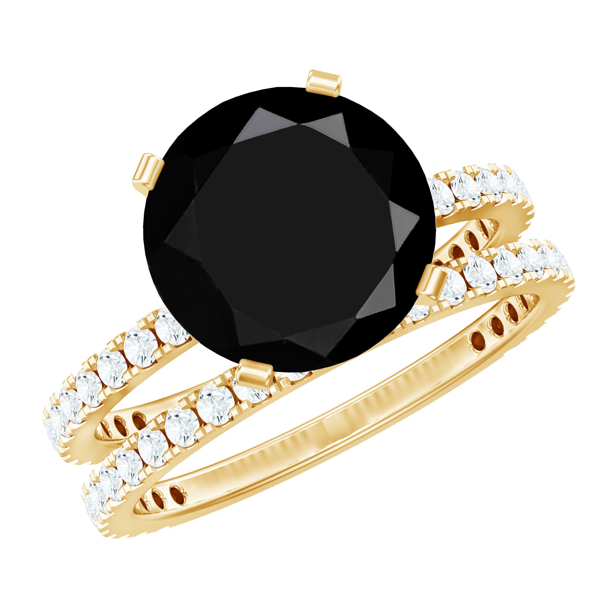 Certified 4.5 Carat Lab Grown Black Diamond Engagement Ring with Moissanite Wedding Band AAAA ( Synthetic ) - Rosec Jewels