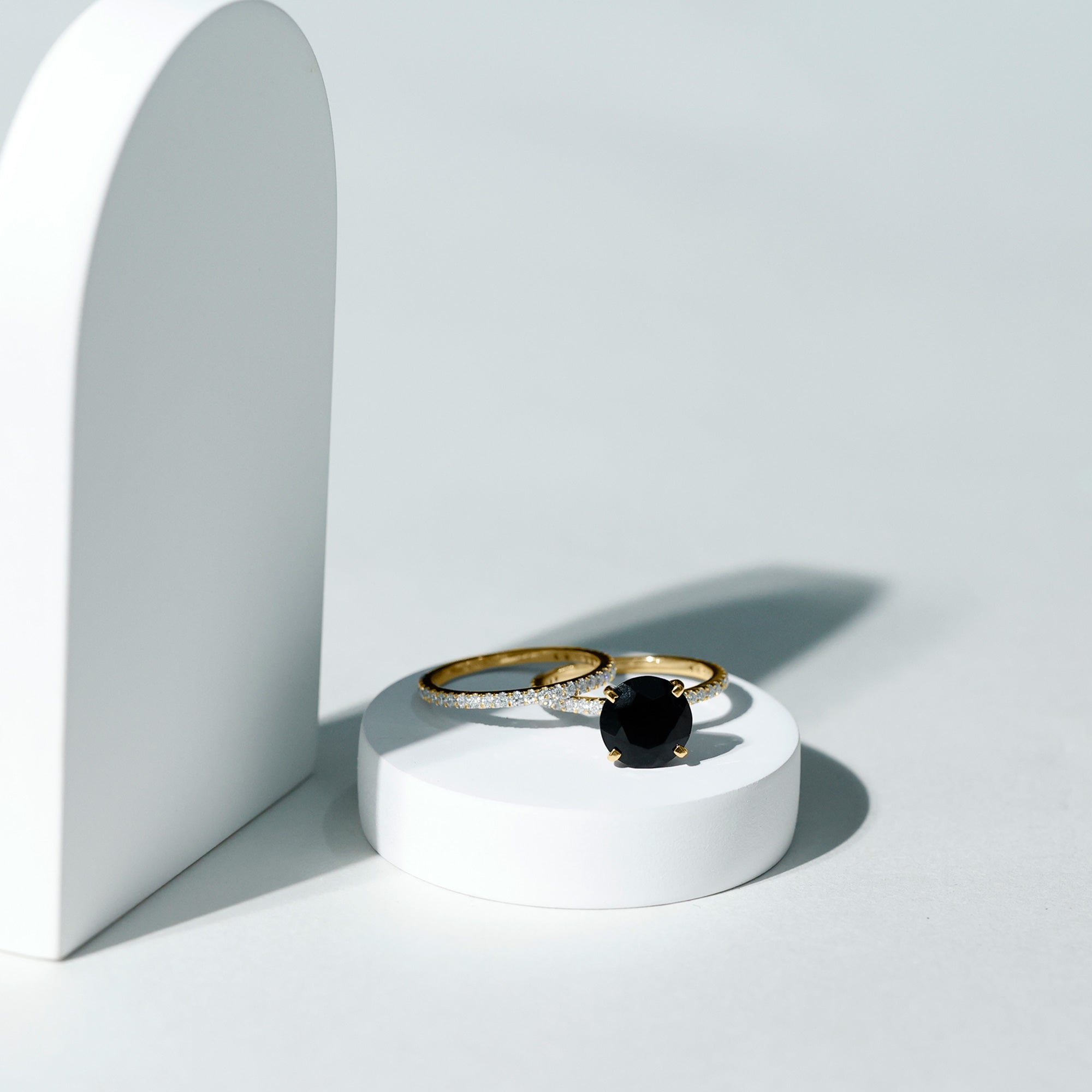 Certified 4.5 Carat Lab Grown Black Diamond Engagement Ring with Moissanite Wedding Band AAAA ( Synthetic ) - Rosec Jewels