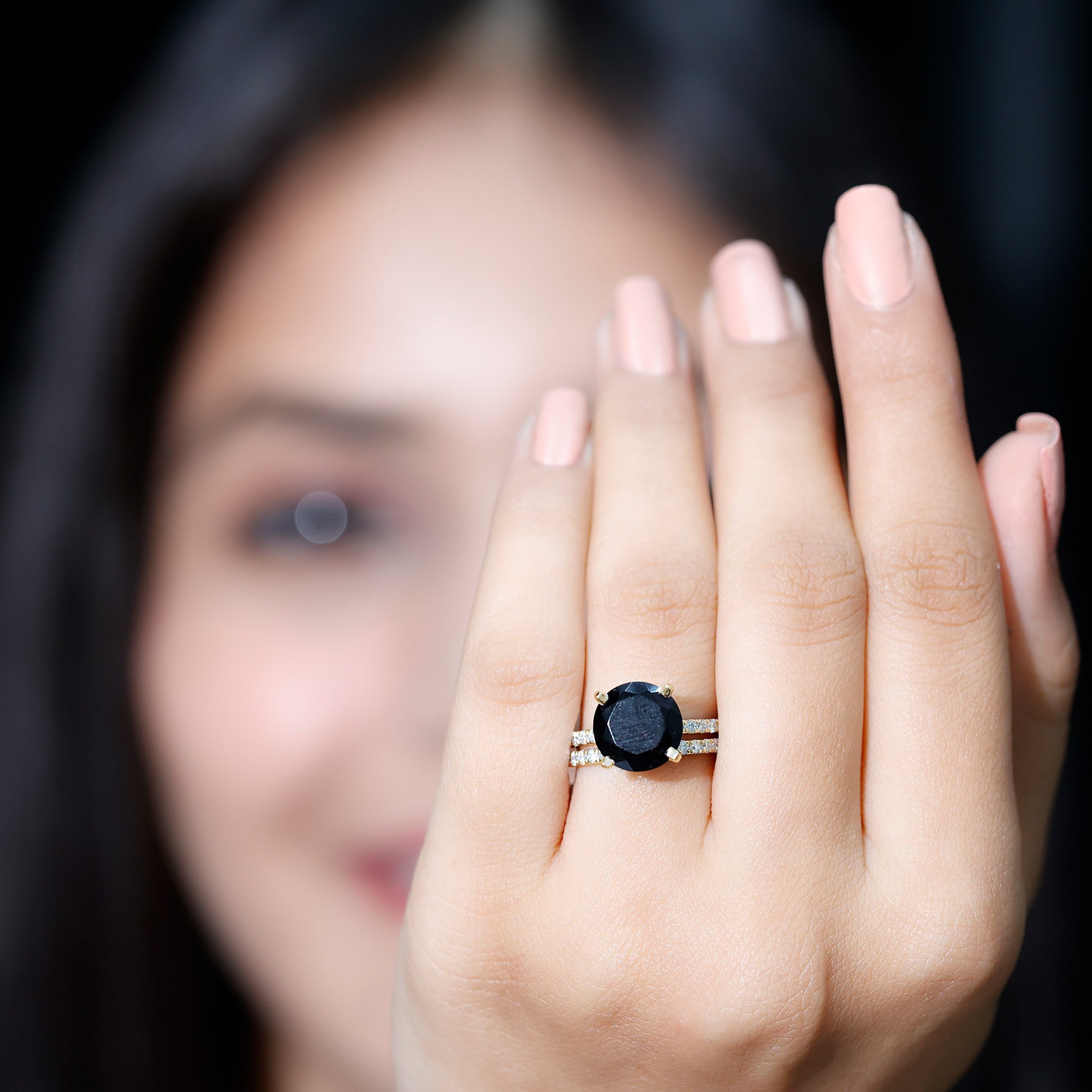 Certified 4.5 Carat Lab Grown Black Diamond Engagement Ring with Moissanite Wedding Band AAAA ( Synthetic ) - Rosec Jewels