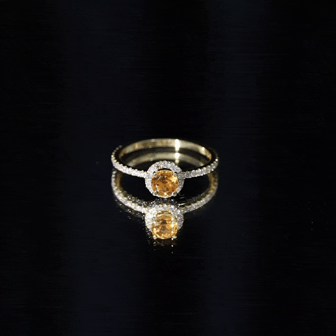 Round Cut Citrine and Diamond Classic Engagement Ring AAA - Rosec Jewels