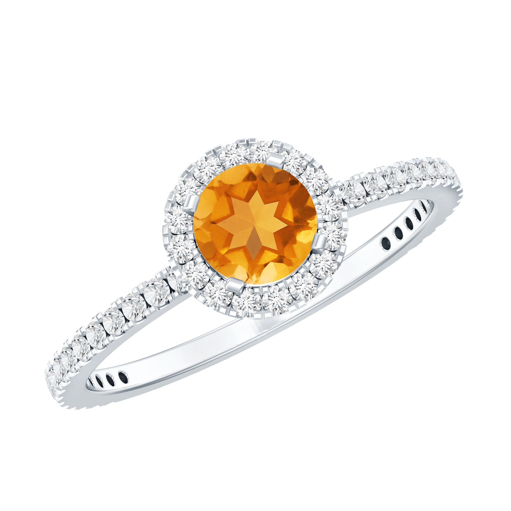 Round Cut Citrine and Diamond Classic Engagement Ring AAA - Rosec Jewels