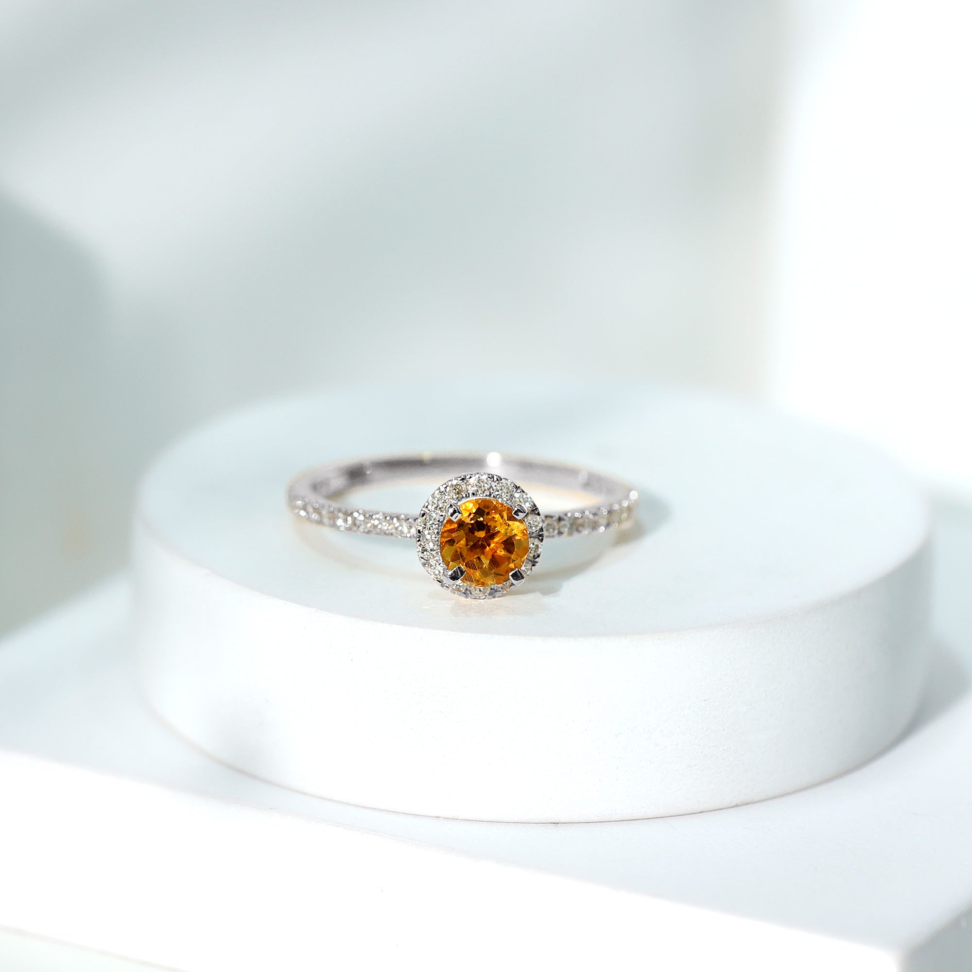 Round Cut Citrine and Diamond Classic Engagement Ring AAA - Rosec Jewels