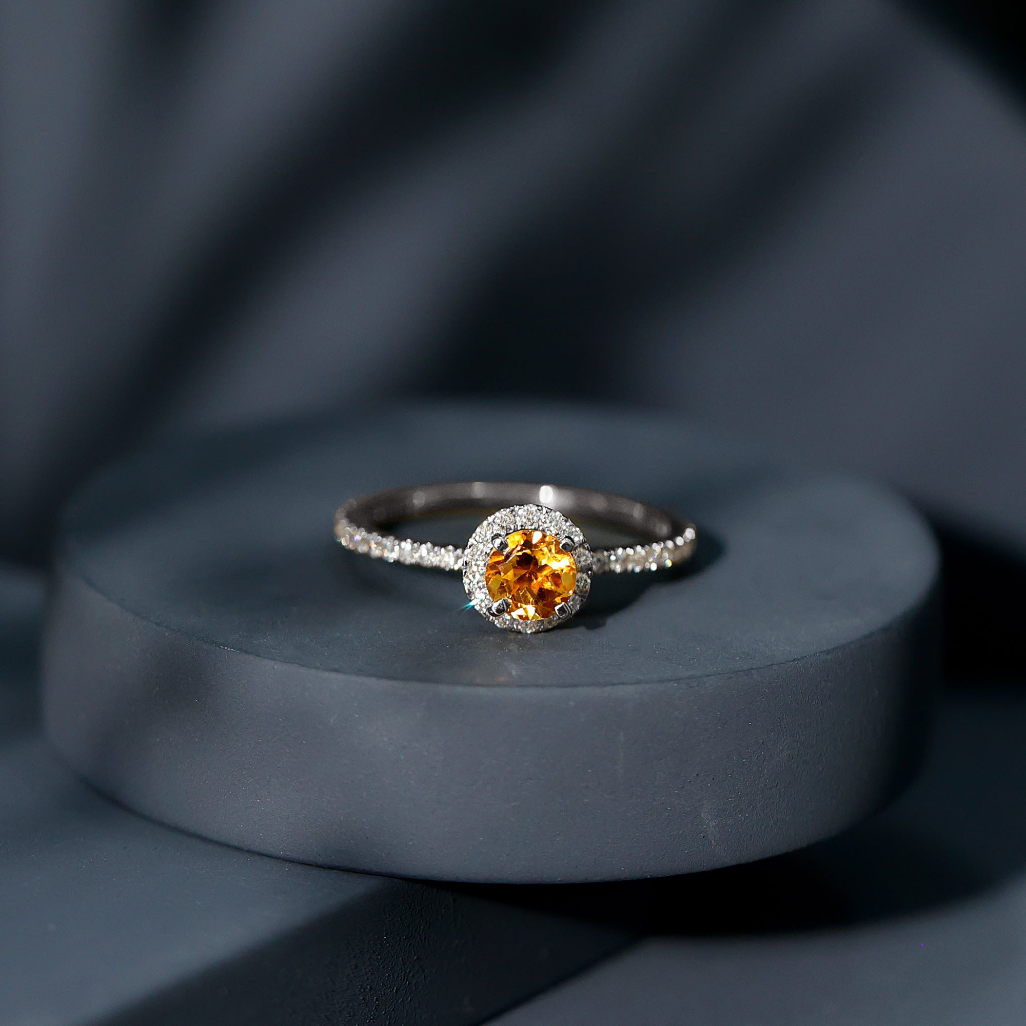 Round Cut Citrine and Diamond Classic Engagement Ring AAA - Rosec Jewels