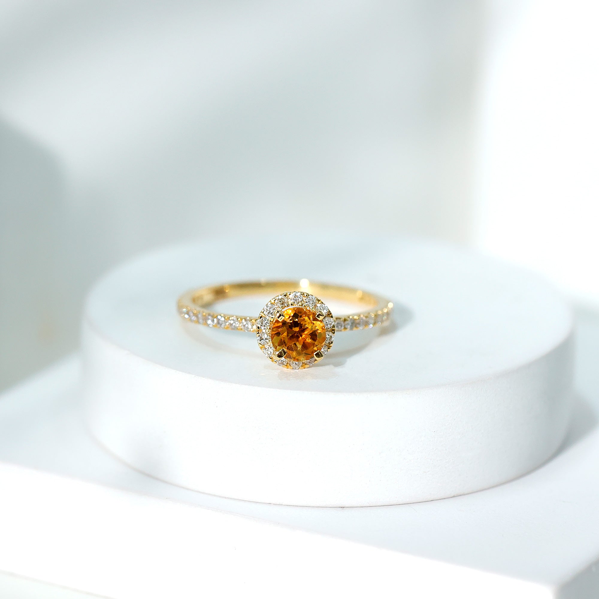 Round Cut Citrine and Diamond Classic Engagement Ring AAA - Rosec Jewels