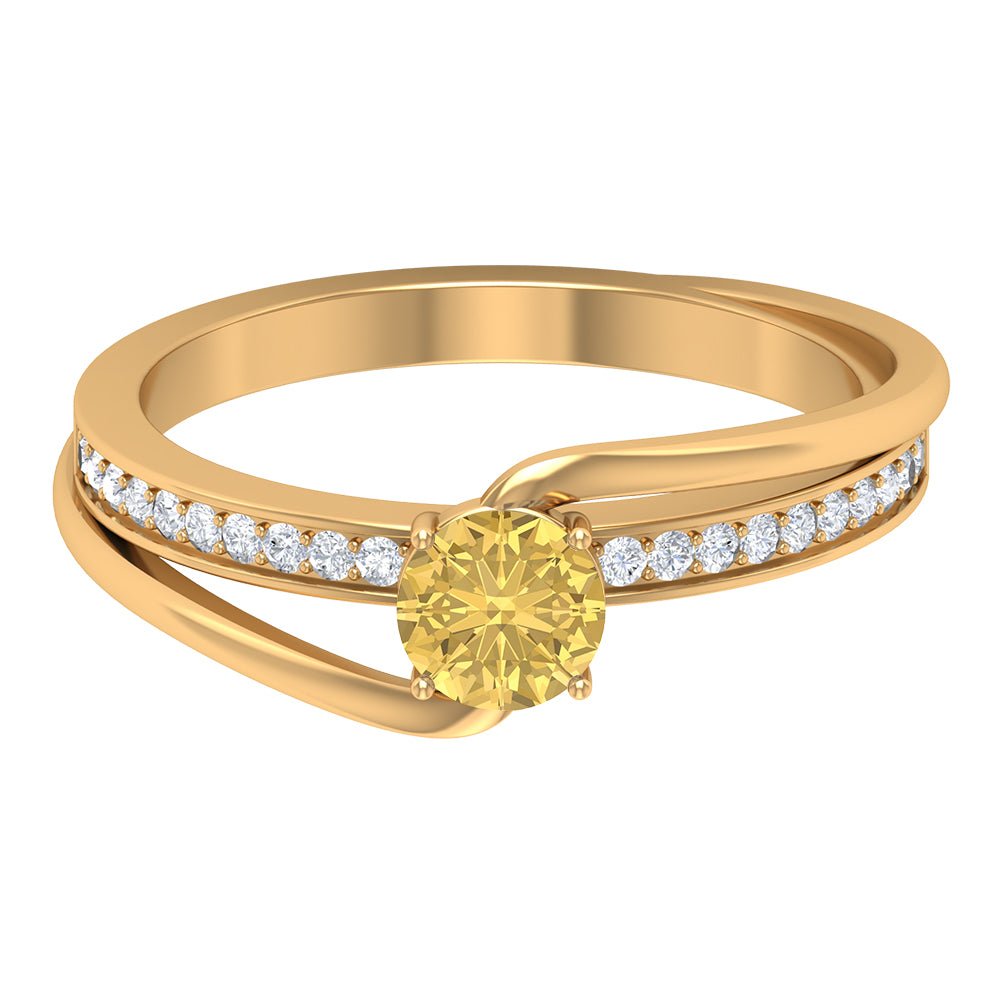 Natural Citrine Engagement Ring with Diamond Bypass Shank AAA - Rosec Jewels