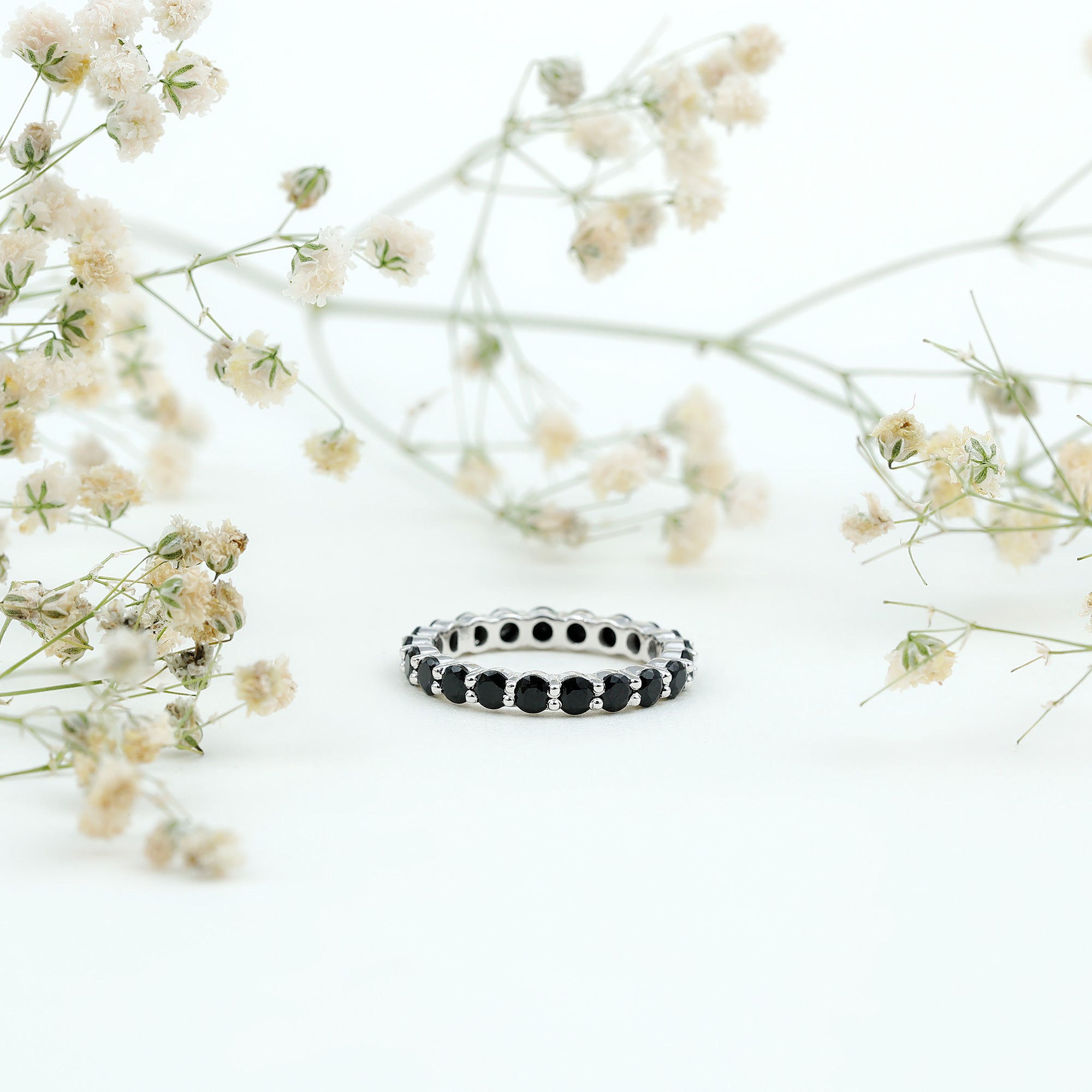 Certified Lab Grown Black Diamond Eternity Ring for Women AAAA ( Synthetic ) - Rosec Jewels
