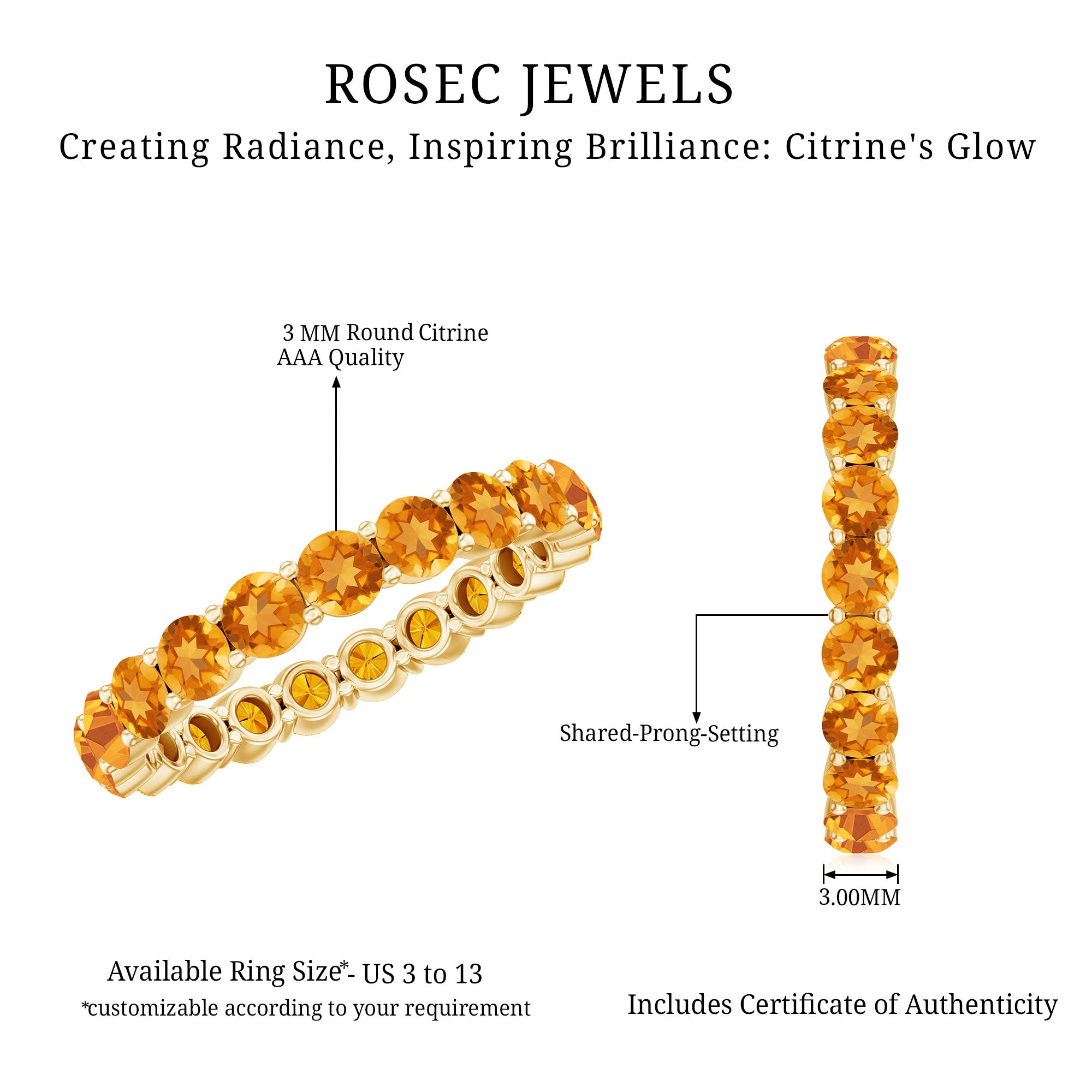 Genuine Citrine Full Eternity Band for Women AAA - Rosec Jewels