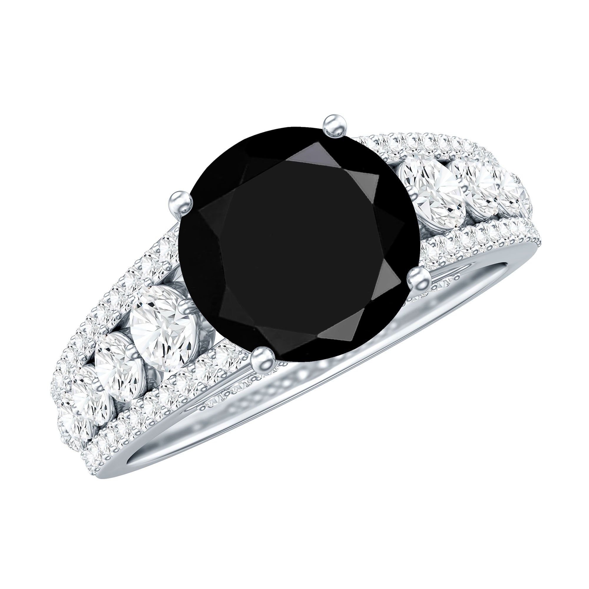 Lab-Created Black Diamond Statement Engagement Ring with Moissanite AAAA ( Synthetic ) - Rosec Jewels
