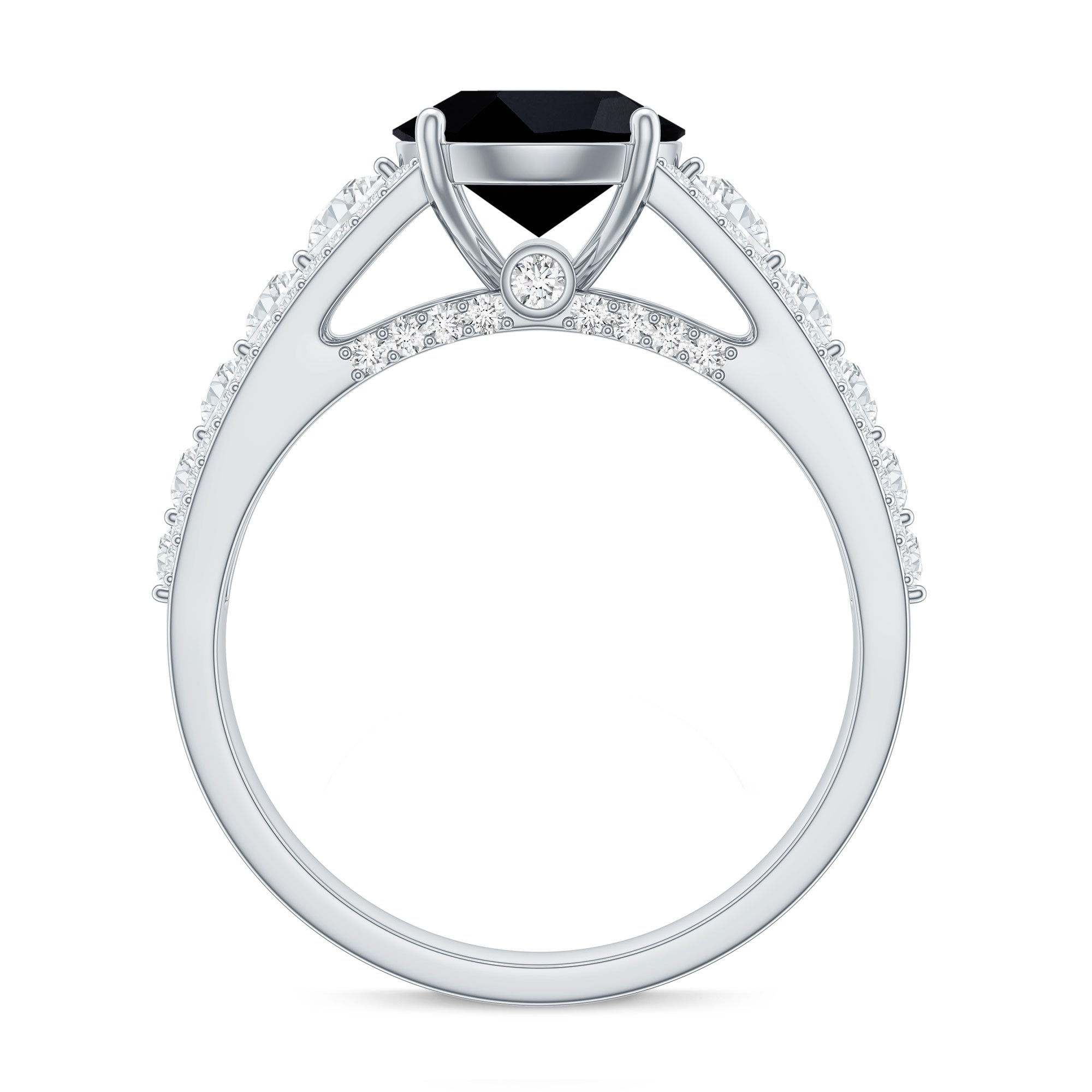 Lab-Created Black Diamond Statement Engagement Ring with Moissanite AAAA ( Synthetic ) - Rosec Jewels