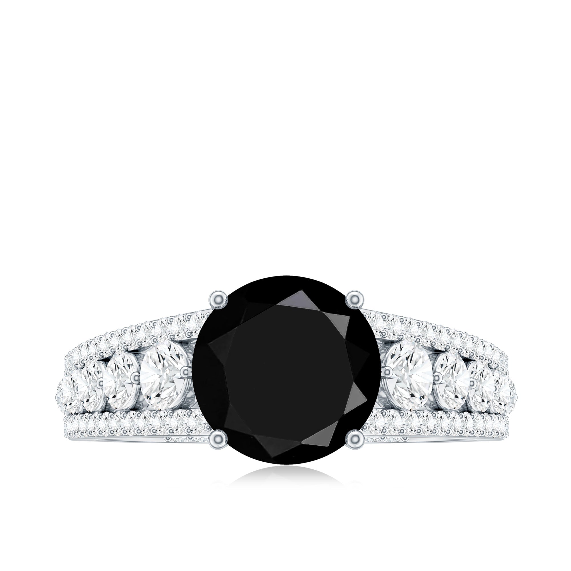 Lab-Created Black Diamond Statement Engagement Ring with Moissanite AAAA ( Synthetic ) - Rosec Jewels