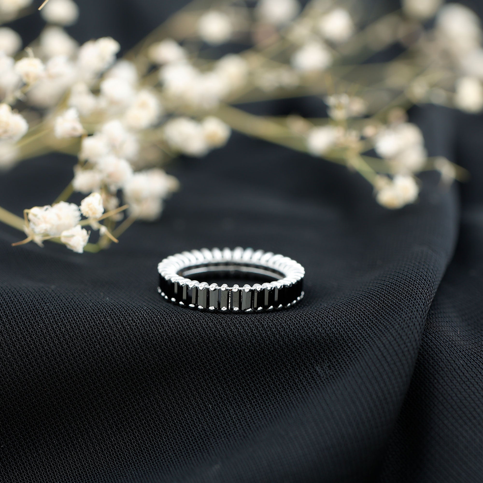 Certified Baguette Lab Grown Black Diamond Eternity Ring for Anniversary AAAA ( Synthetic ) - Rosec Jewels