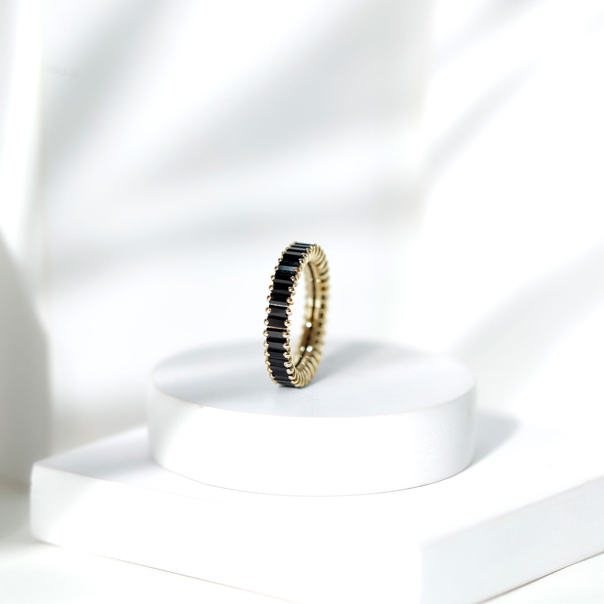Certified Baguette Lab Grown Black Diamond Eternity Ring for Anniversary AAAA ( Synthetic ) - Rosec Jewels