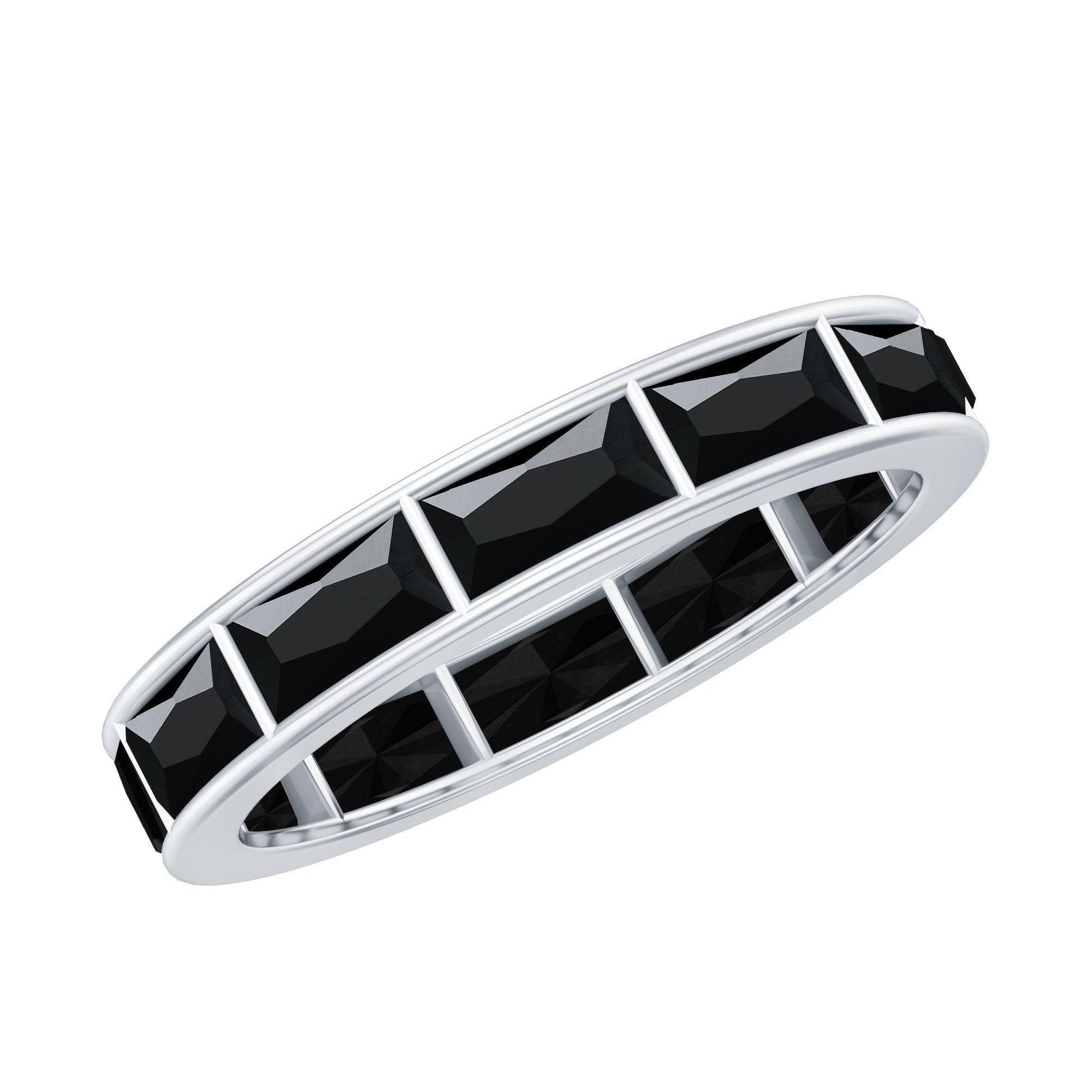 Baguette Cut Lab Grown Black Diamond Eternity Band Ring AAAA ( Synthetic ) - Rosec Jewels