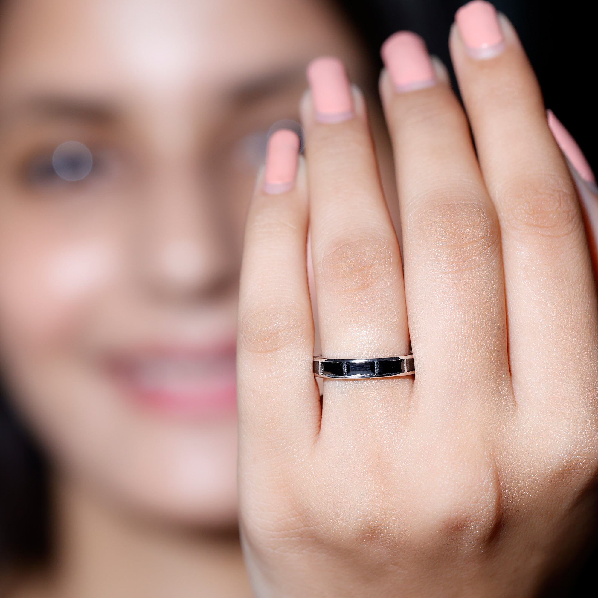 Baguette Cut Lab Grown Black Diamond Eternity Band Ring AAAA ( Synthetic ) - Rosec Jewels