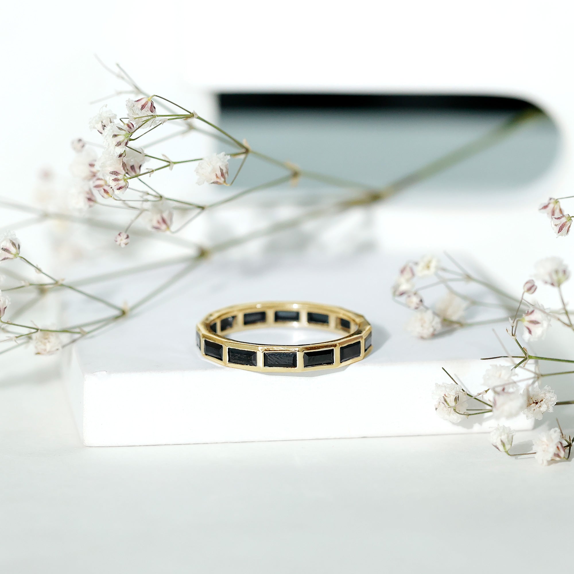 Baguette Cut Lab Grown Black Diamond Eternity Band Ring AAAA ( Synthetic ) - Rosec Jewels