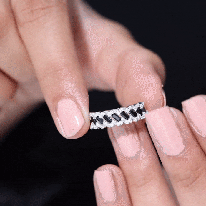 Certified Lab Grown Black and White Diamond Half Eternity Band Ring for Anniversary AAAA ( Synthetic ) - Rosec Jewels